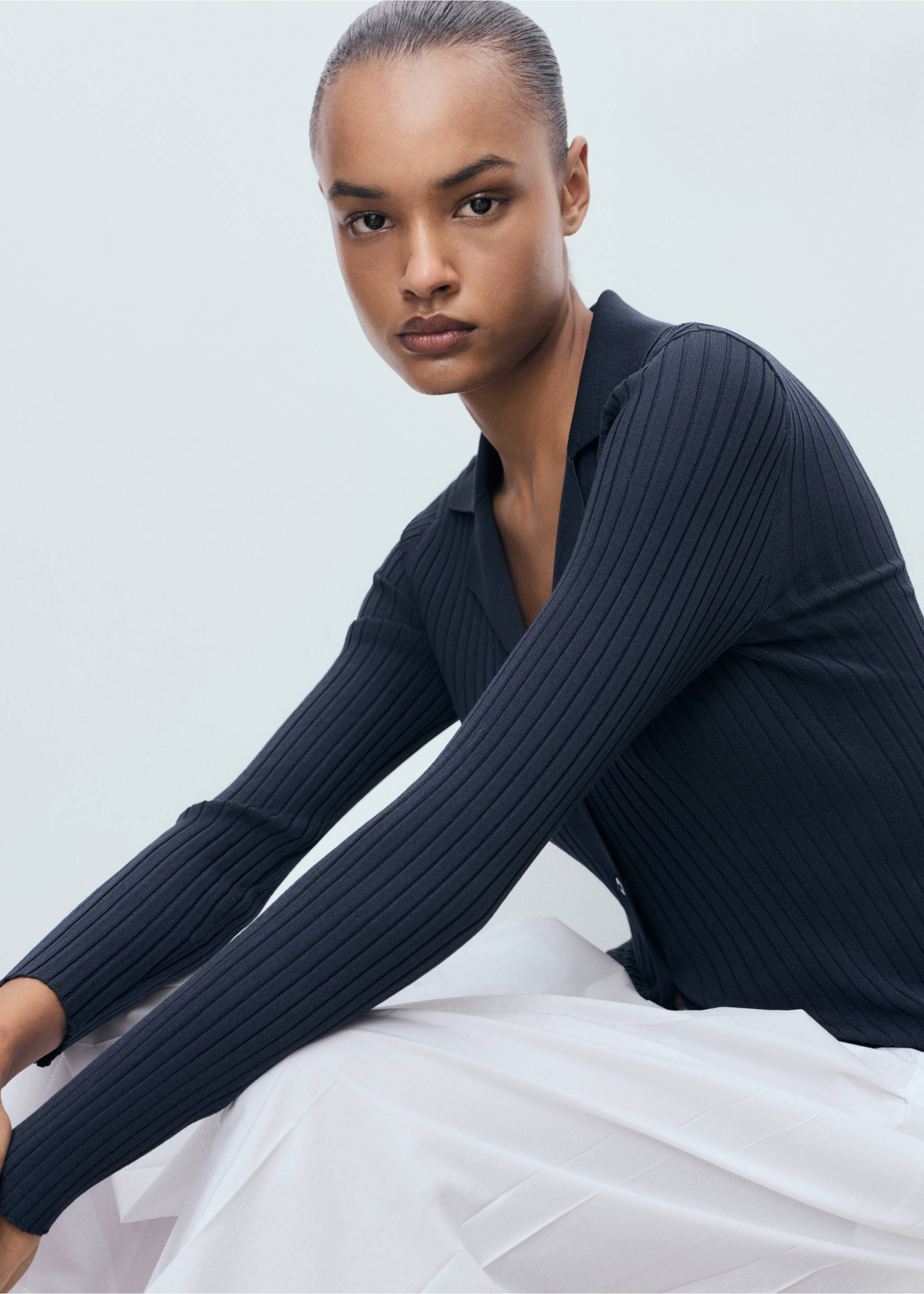 Ribbat slag cardigan - Bild av mittparti, Navy blå. Ref: 17044103-00.