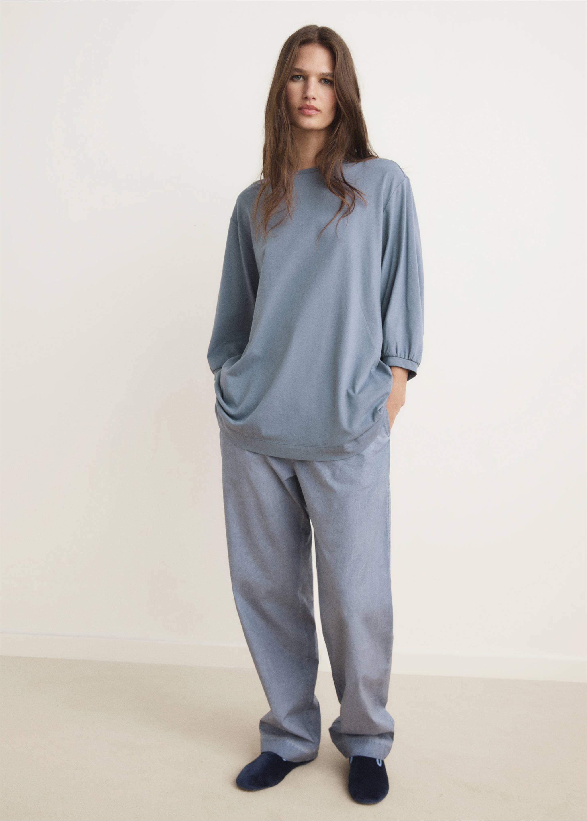 T-shirt pyjama manches bouffantes - Plan général, Bleu encre. Ref: 17044111-00.