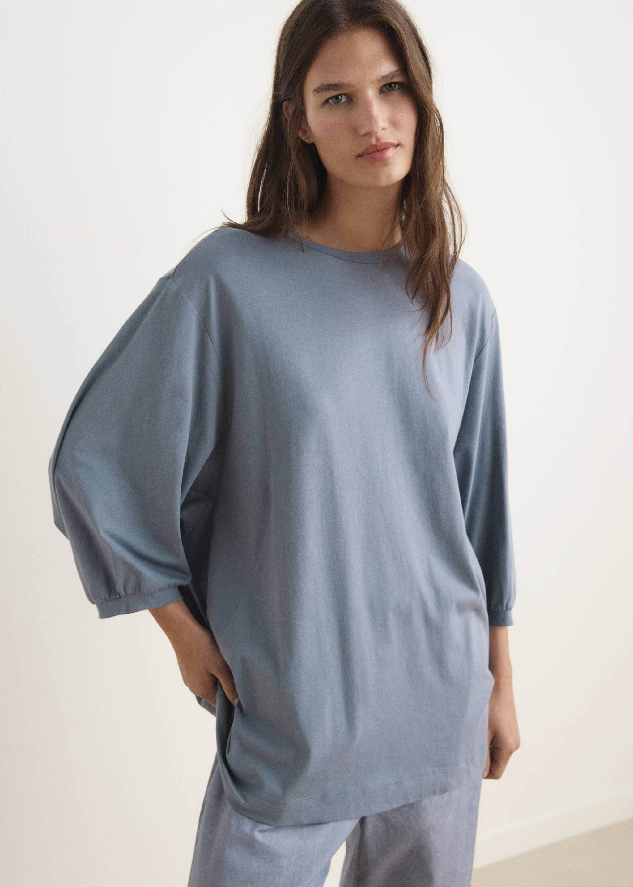 T-shirt pyjama manches bouffantes - Plan moyen, Bleu encre. Ref: 17044111-00.