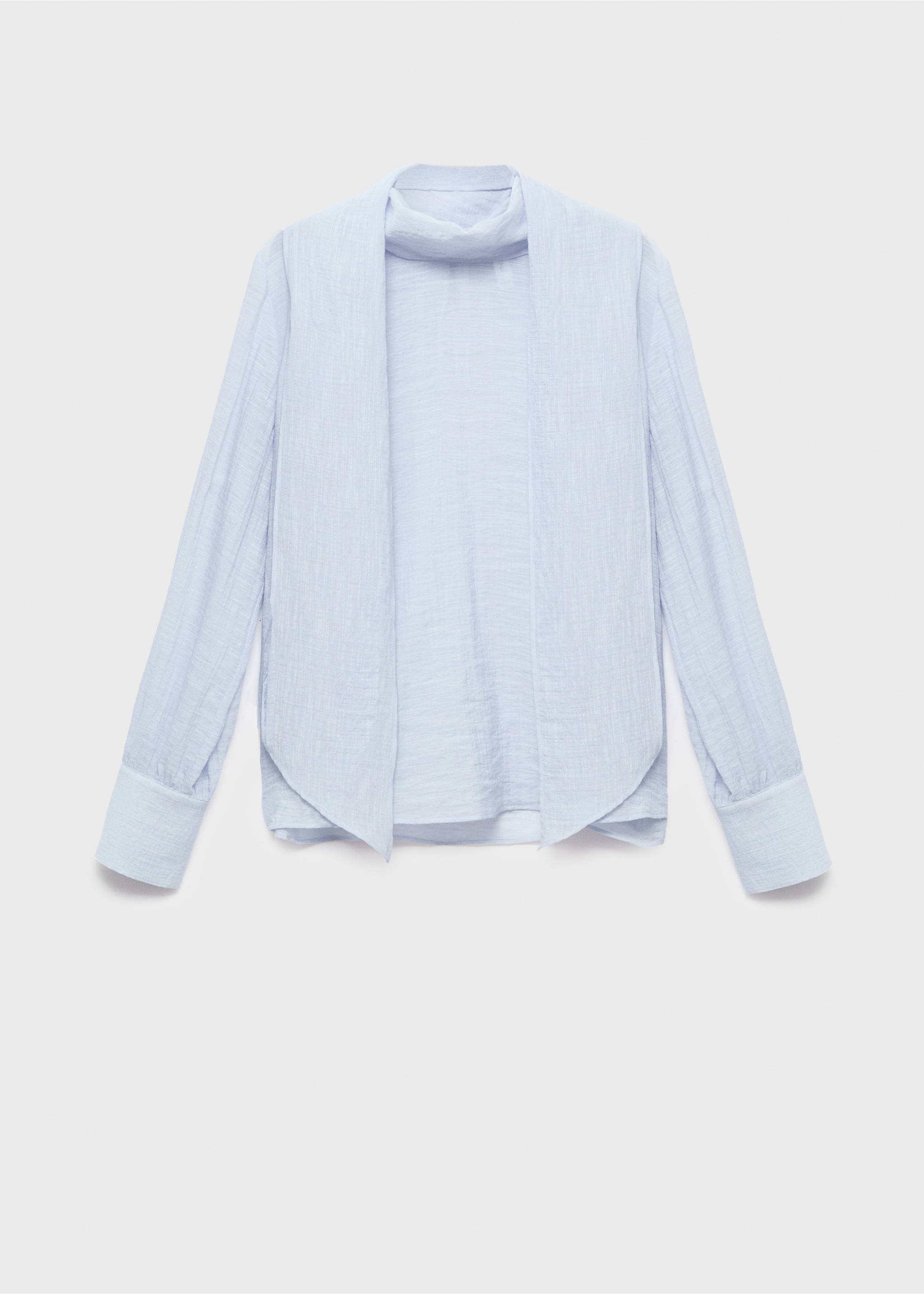 Pale blue long-sleeved blouse with a high neck and draped front., Sky Blue. Ref: 17044138-00.