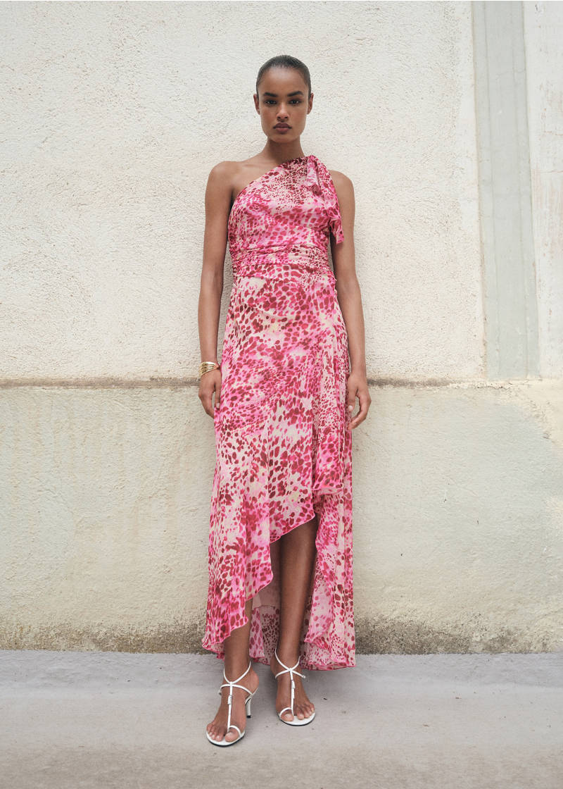 Asymmetrical animal-print dress - Fuchsia