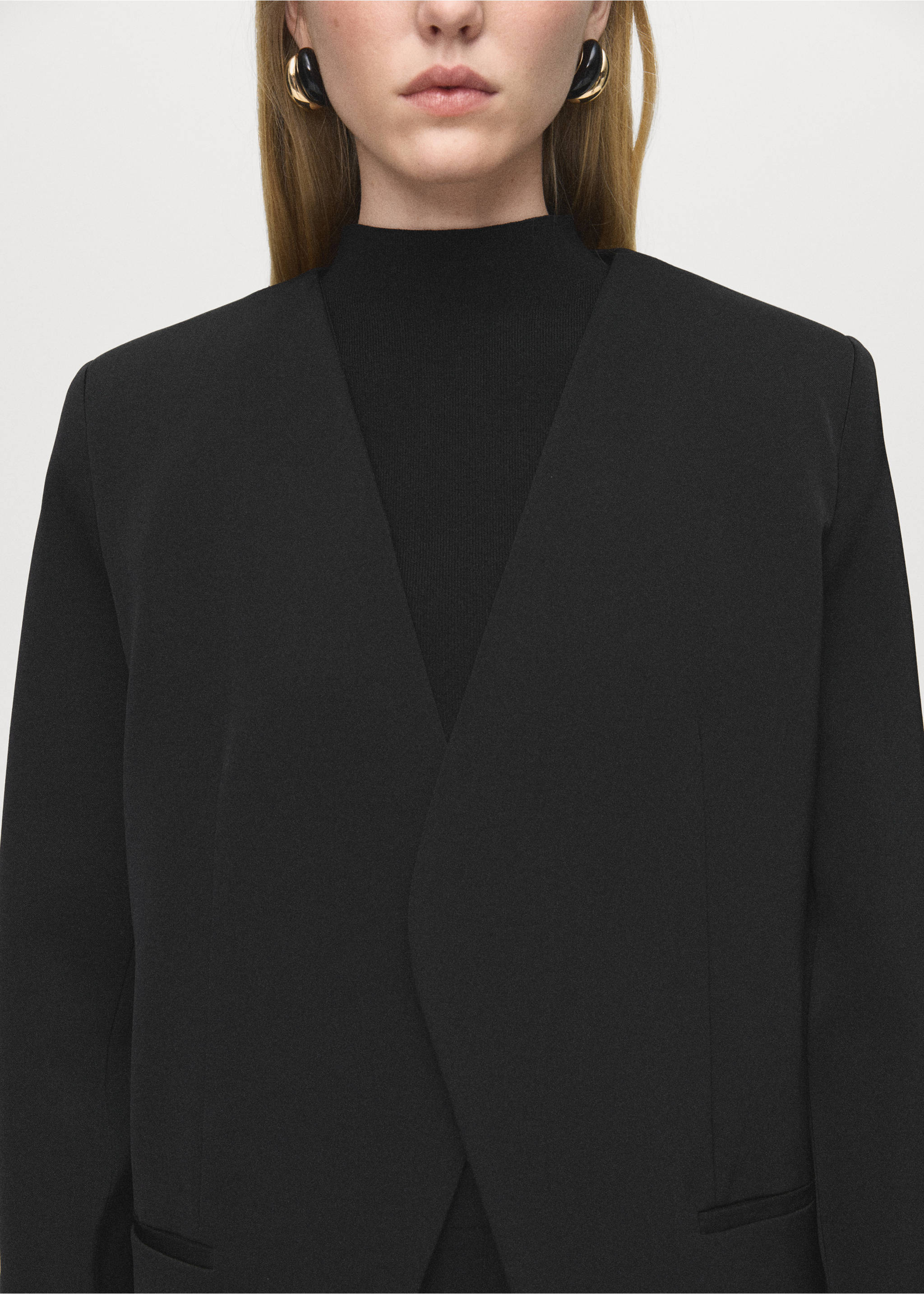 Double-breasted suit blazer - Details of the article 1, Black. Ref: 17044147-00.