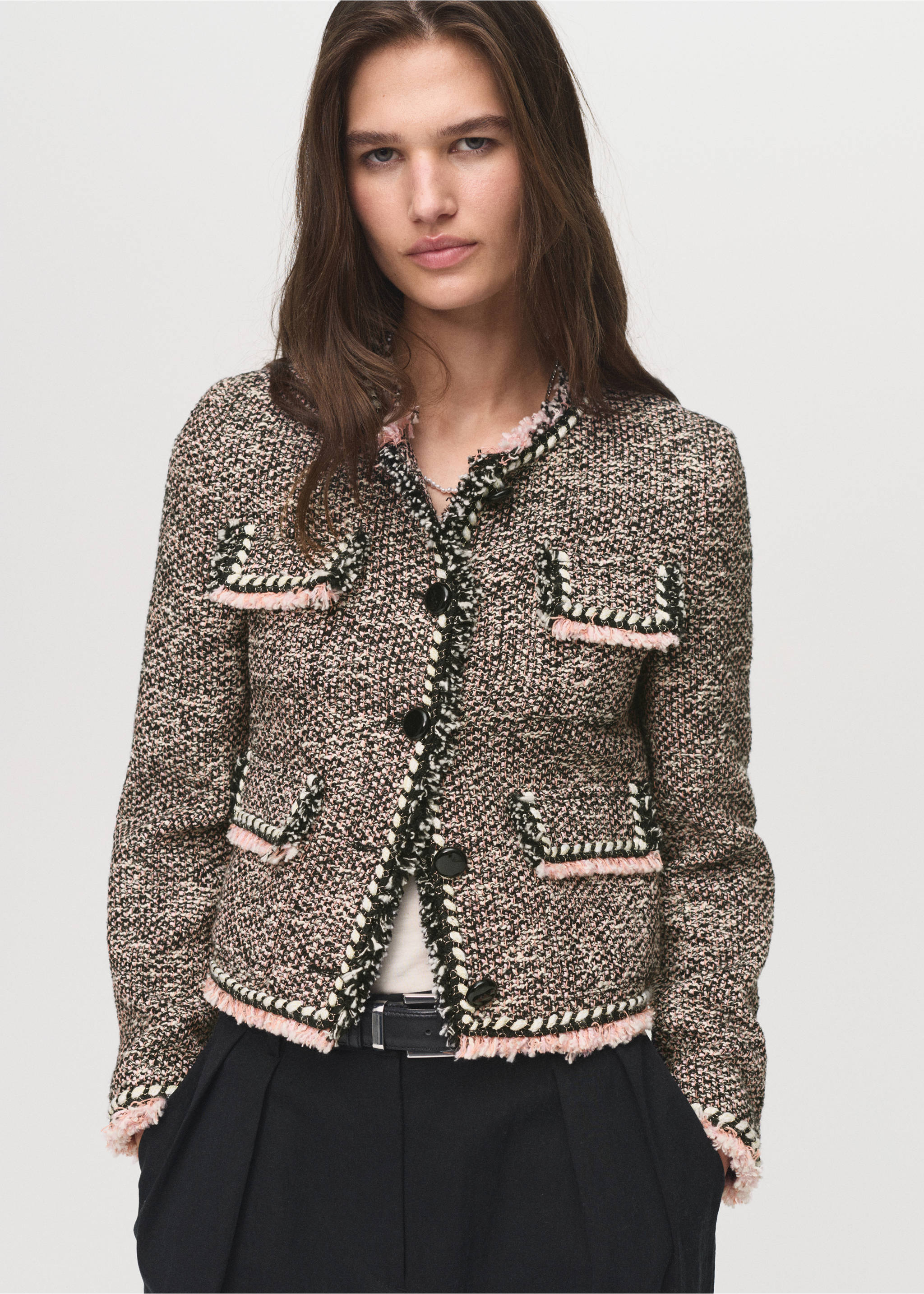 Pocket tweed jacket - Medium plane, Black. Ref: 17044148-00.