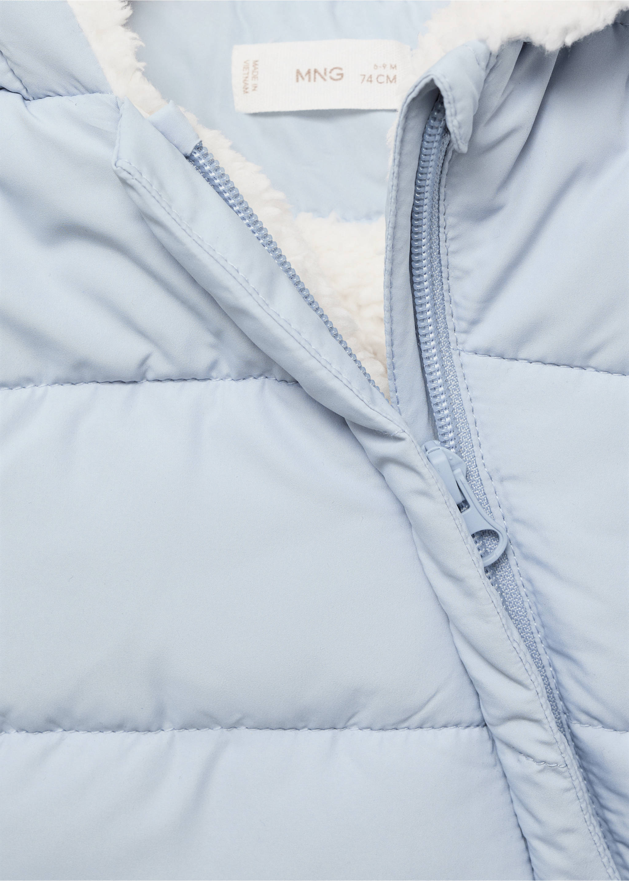 Anorak with shearling-effect hood - Details of the article 8, Sky Blue. Ref: 17044406-00.