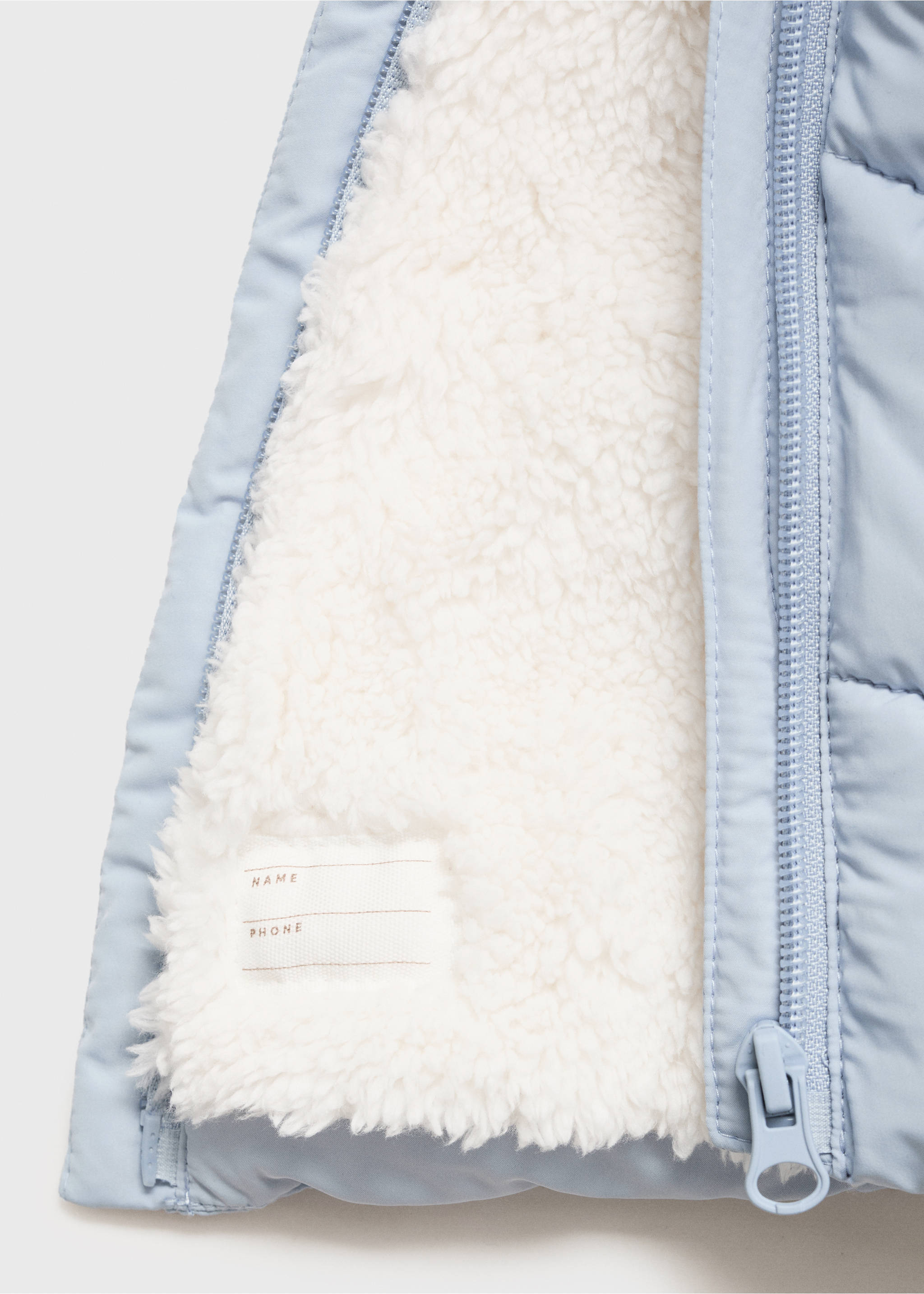 Anorak with shearling-effect hood - Details of the article 0, Sky Blue. Ref: 17044406-00.