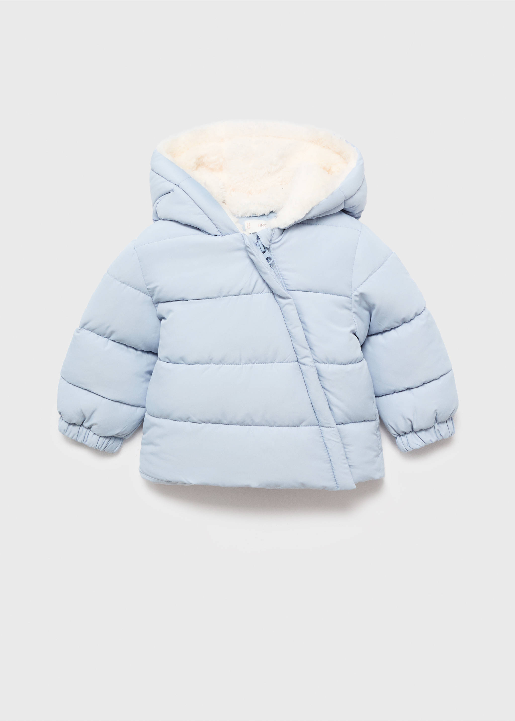 Anorak with shearling-effect hood - Article without model, Sky Blue. Ref: 17044406-00.