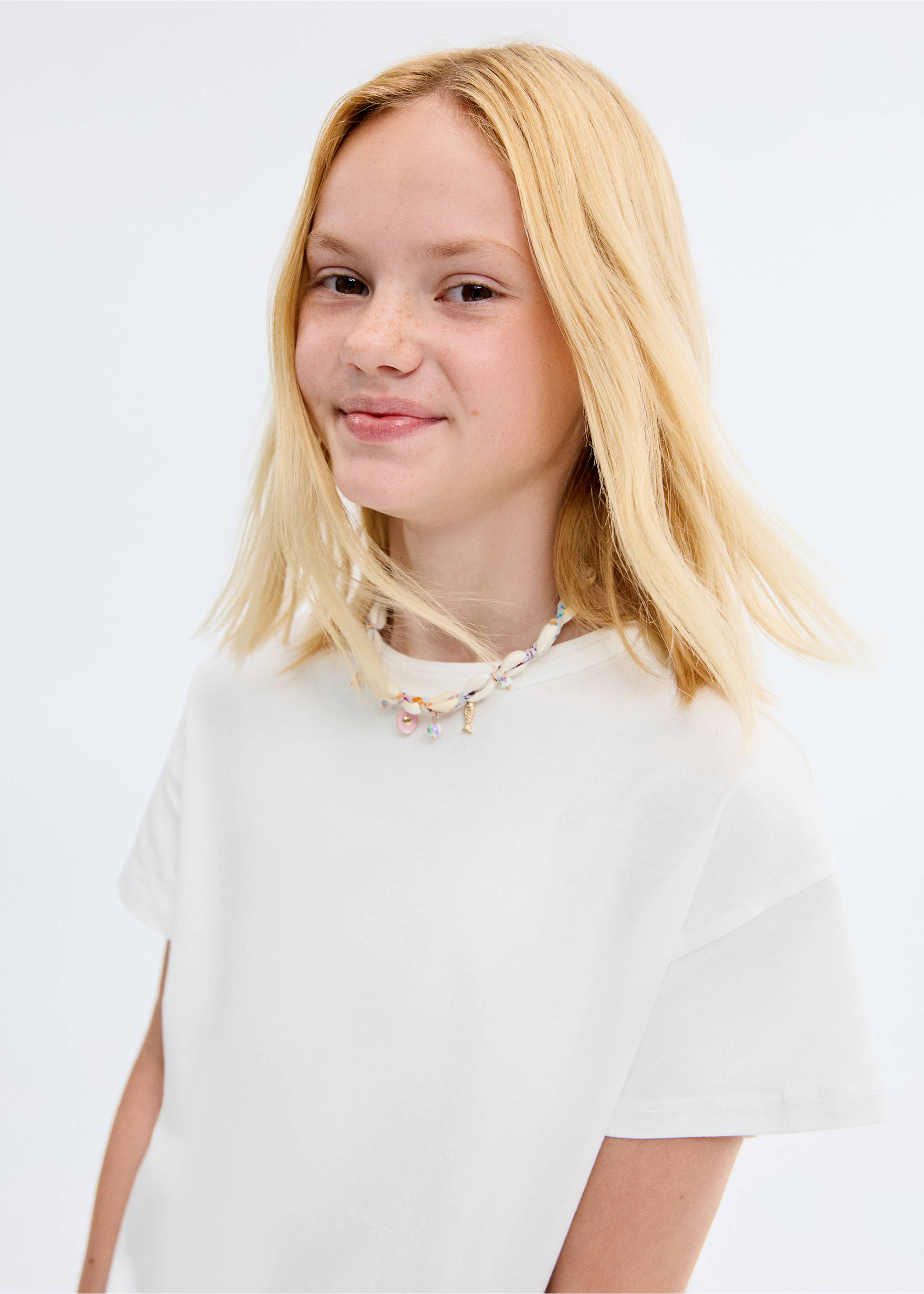 T-shirt coton uni - Plan moyen, Blanc cassé. Ref: 17044420-00.
