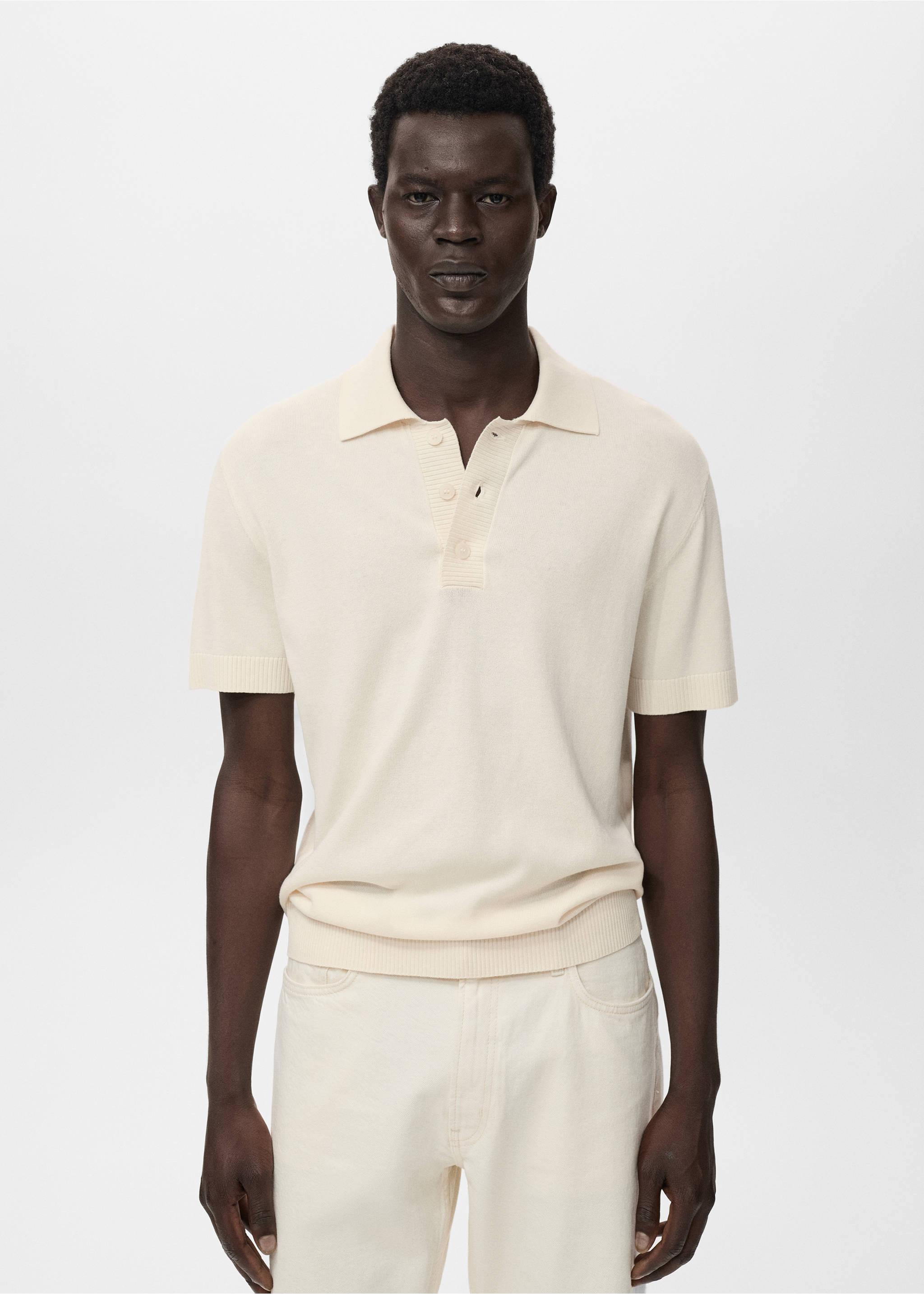 Cotton knitted polo shirt - Medium plane, Off White. Ref: 17044425-00.