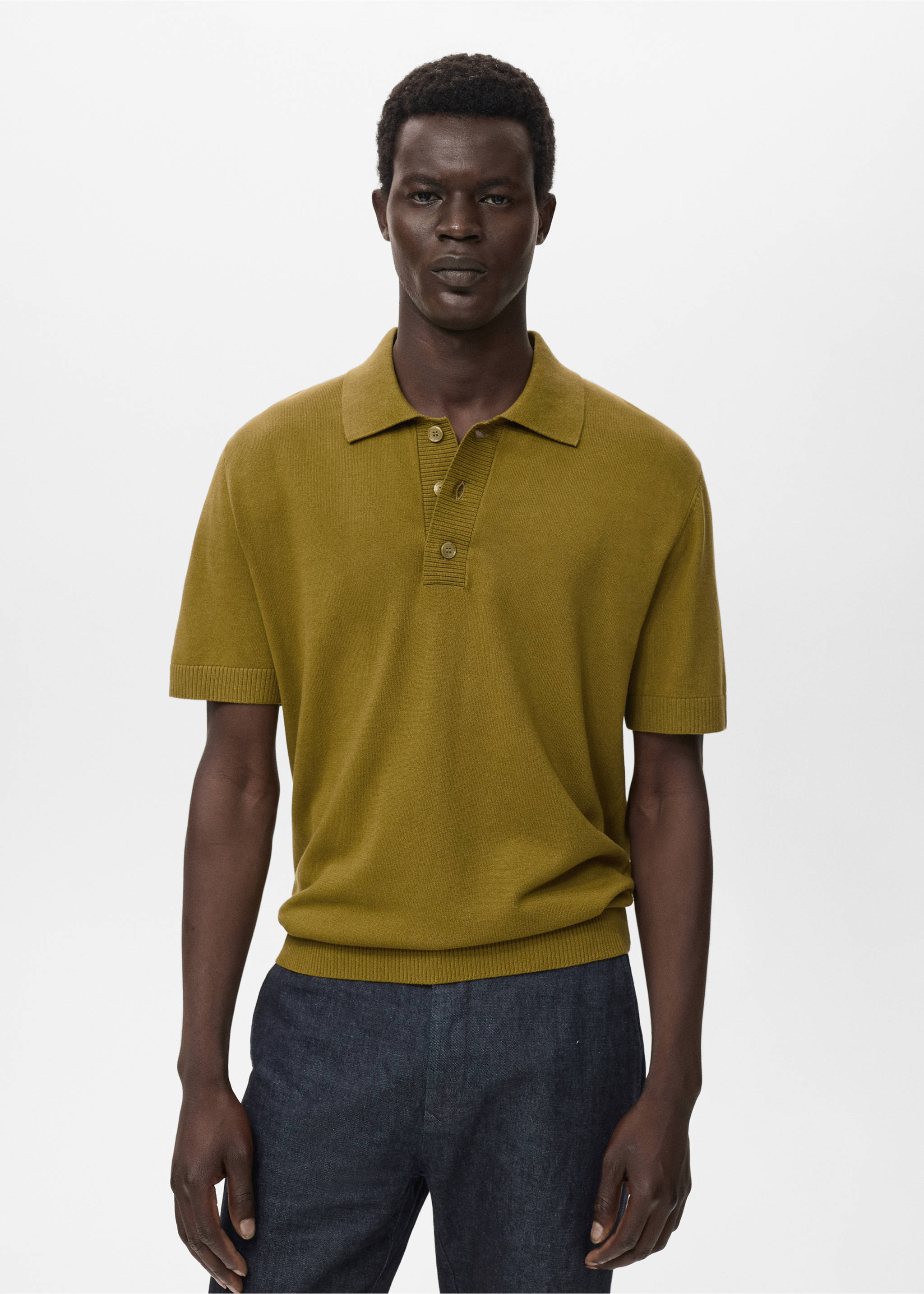 Polo maille coton - Plan moyen, Olive. Ref: 17044425-00.