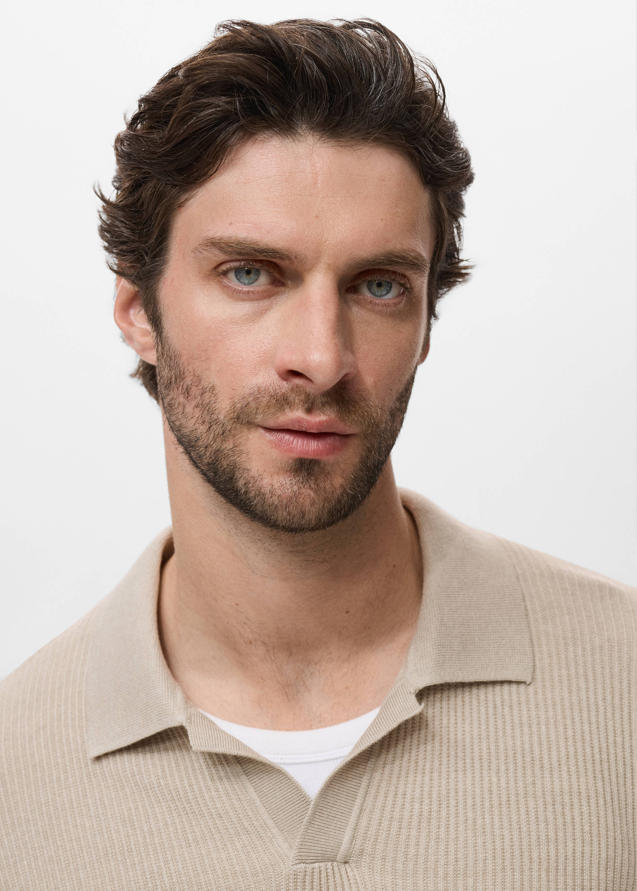 Cotton-blend ribbed polo sweater - Details of the article 1