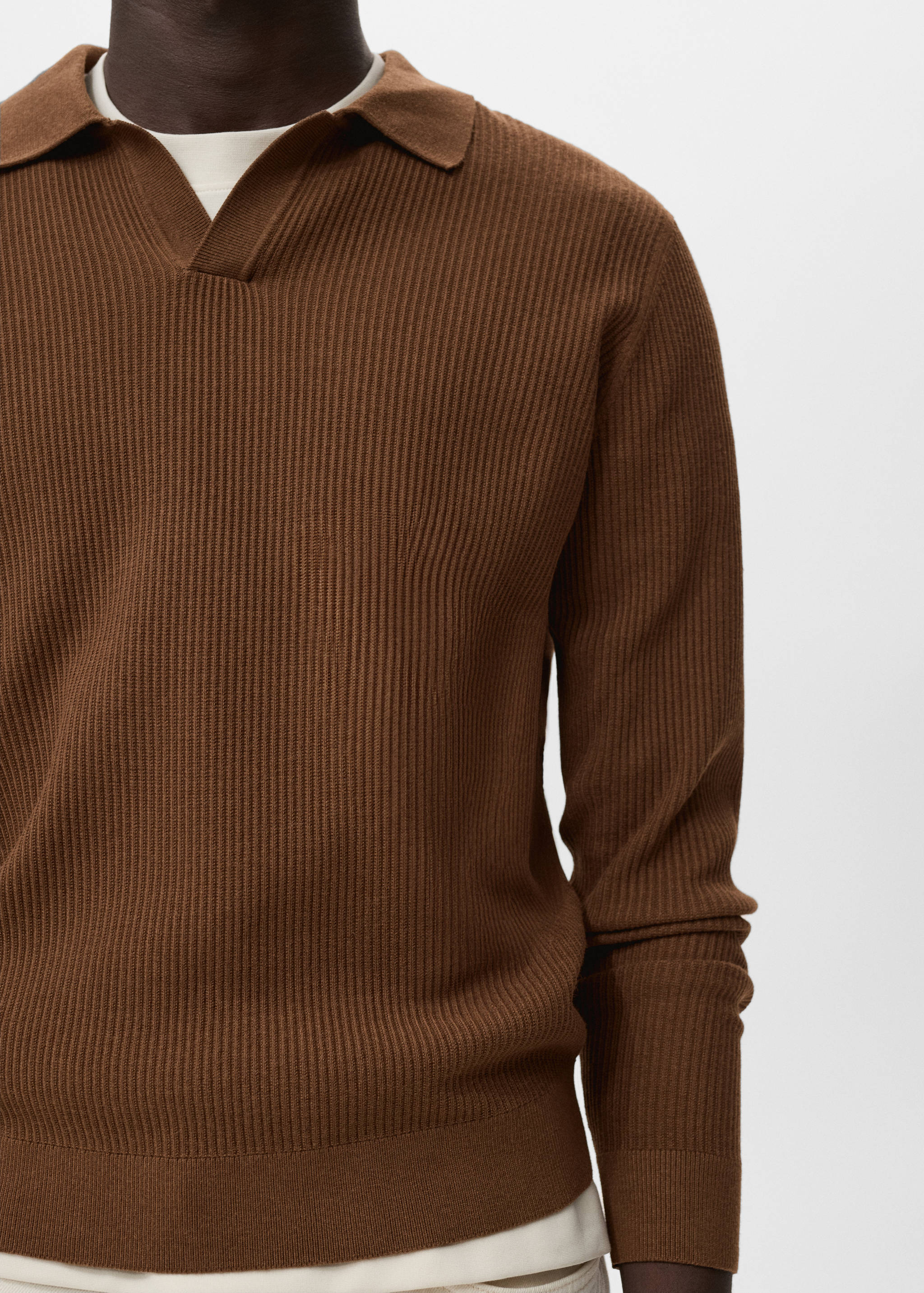 Cotton-blend ribbed polo sweater - Details of the article 6