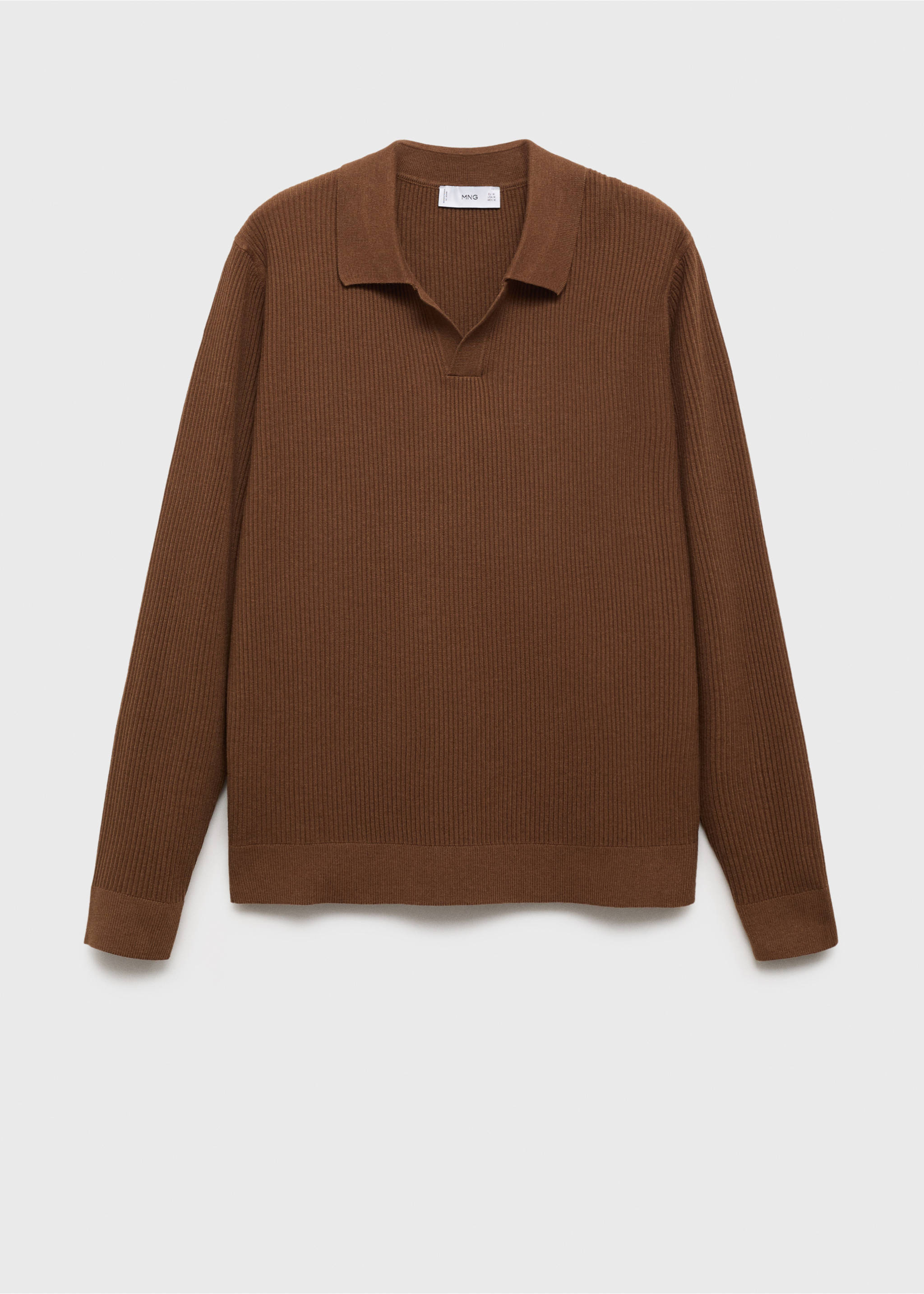Cotton-blend ribbed polo sweater - Article without model, Tobacco Brown. Ref: 17044428-00.
