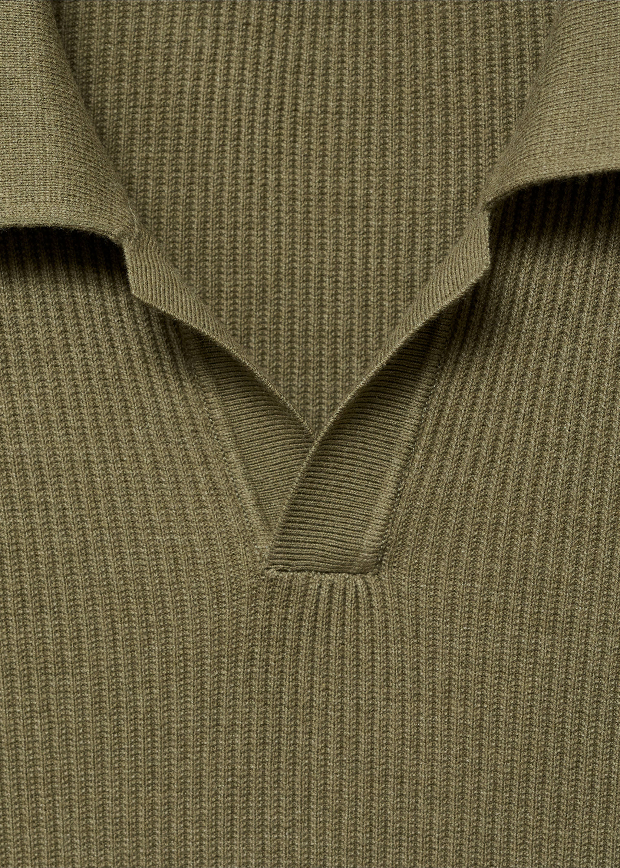 Cotton-blend ribbed polo sweater - Details of the article 8, Medium Green. Ref: 17044428-00.