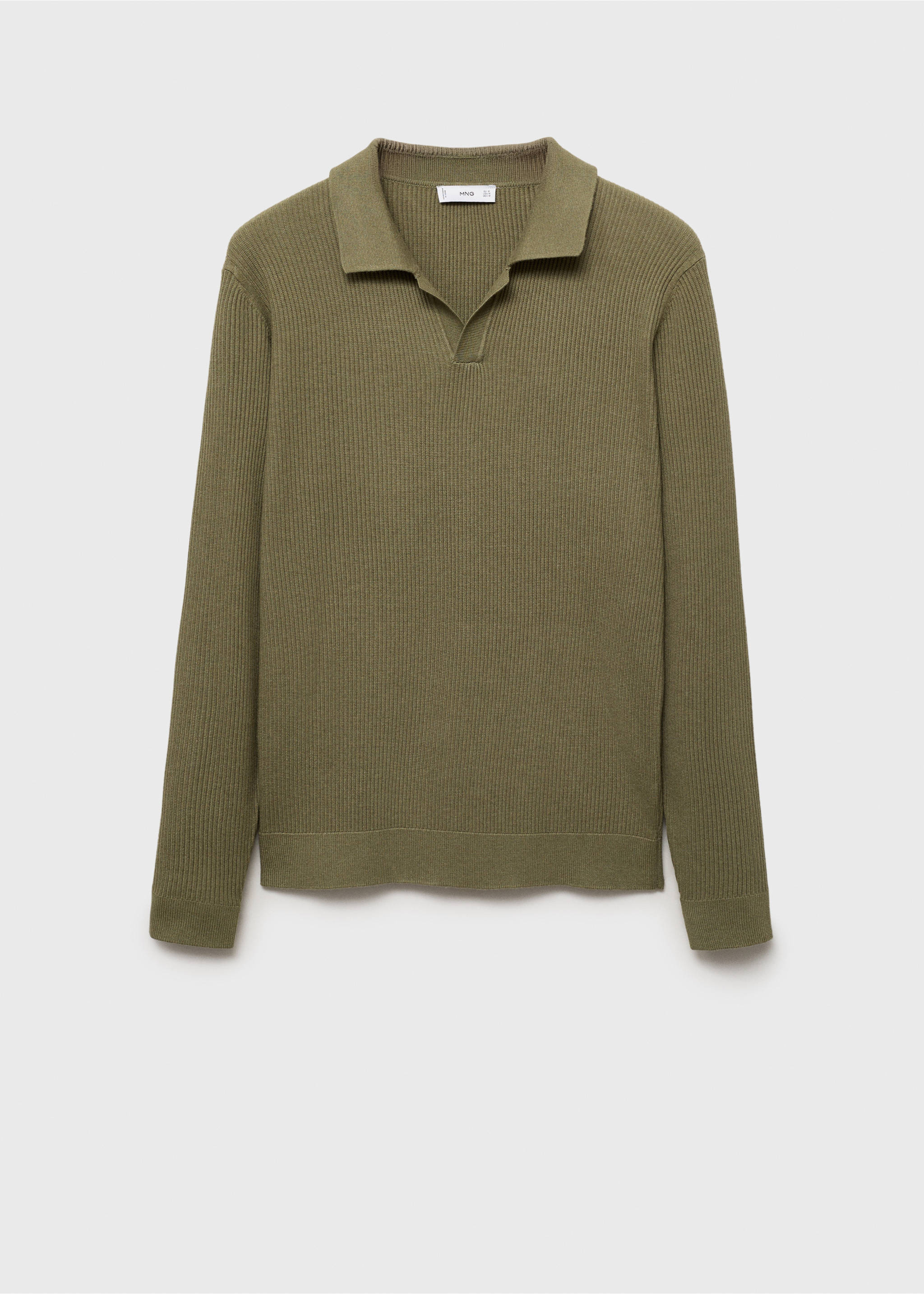 Pull-over polo coton mélangé maille côtelée - Article sans modèle, Vert moyen. Ref: 17044428-00.