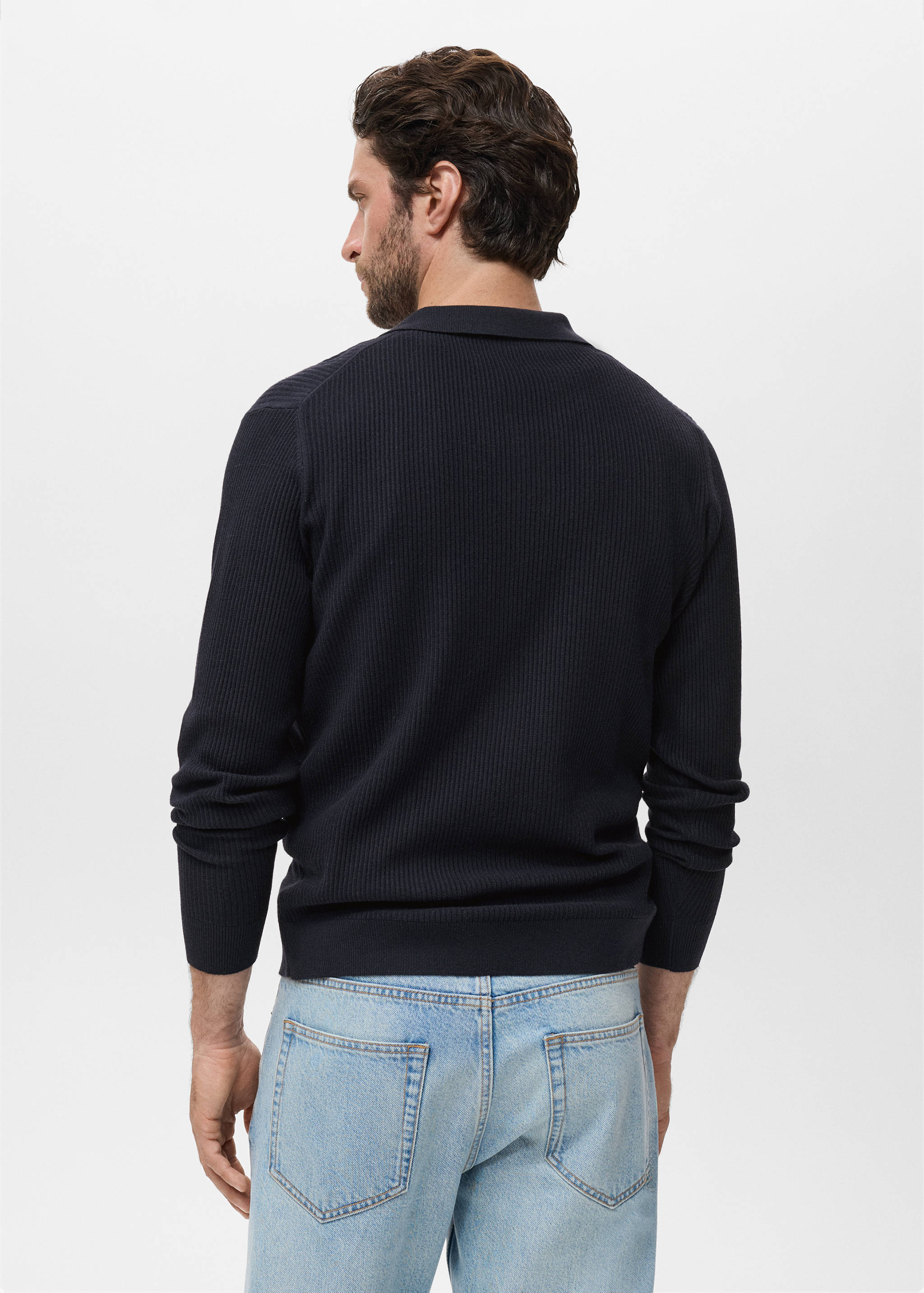 Cotton-blend ribbed polo sweater - Reverse of the article