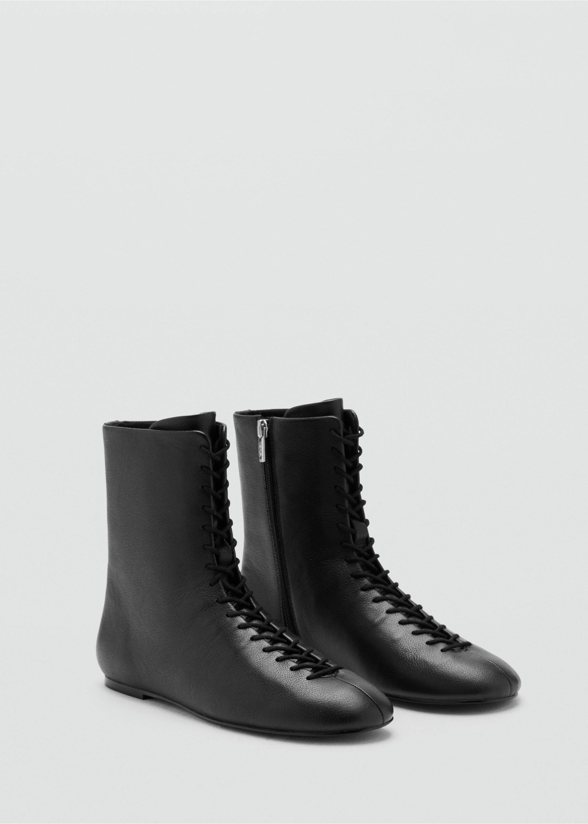 Lace-up leather ankle boots - Medium plane, Black. Ref: 17044429-00.