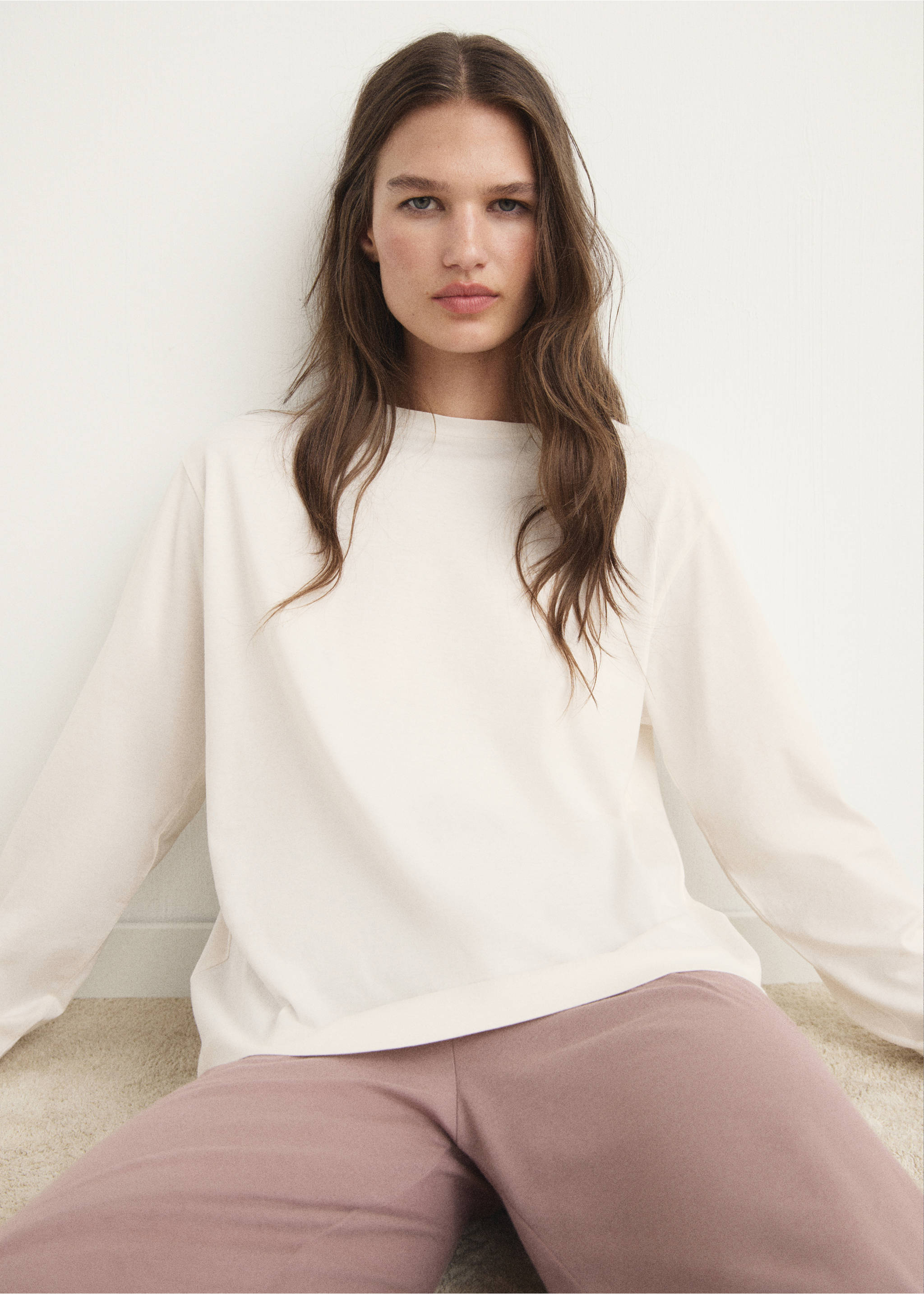 Long-sleeved pyjama t-shirt - Details of the article 2, Vanilla. Ref: 17044445-00.