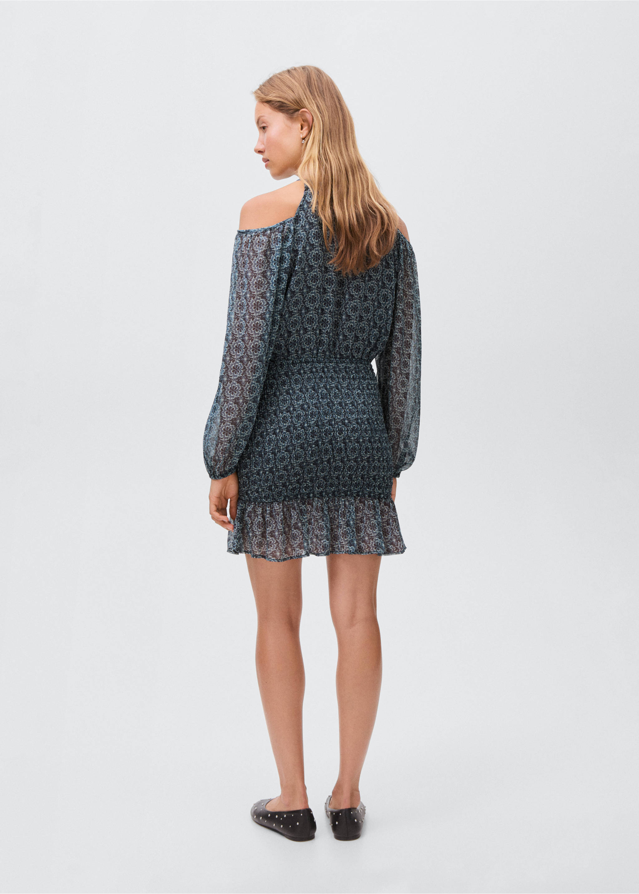 Floral dress with cut-out - Reverse of the article, Petrol Blue. Ref: 17044778-00.