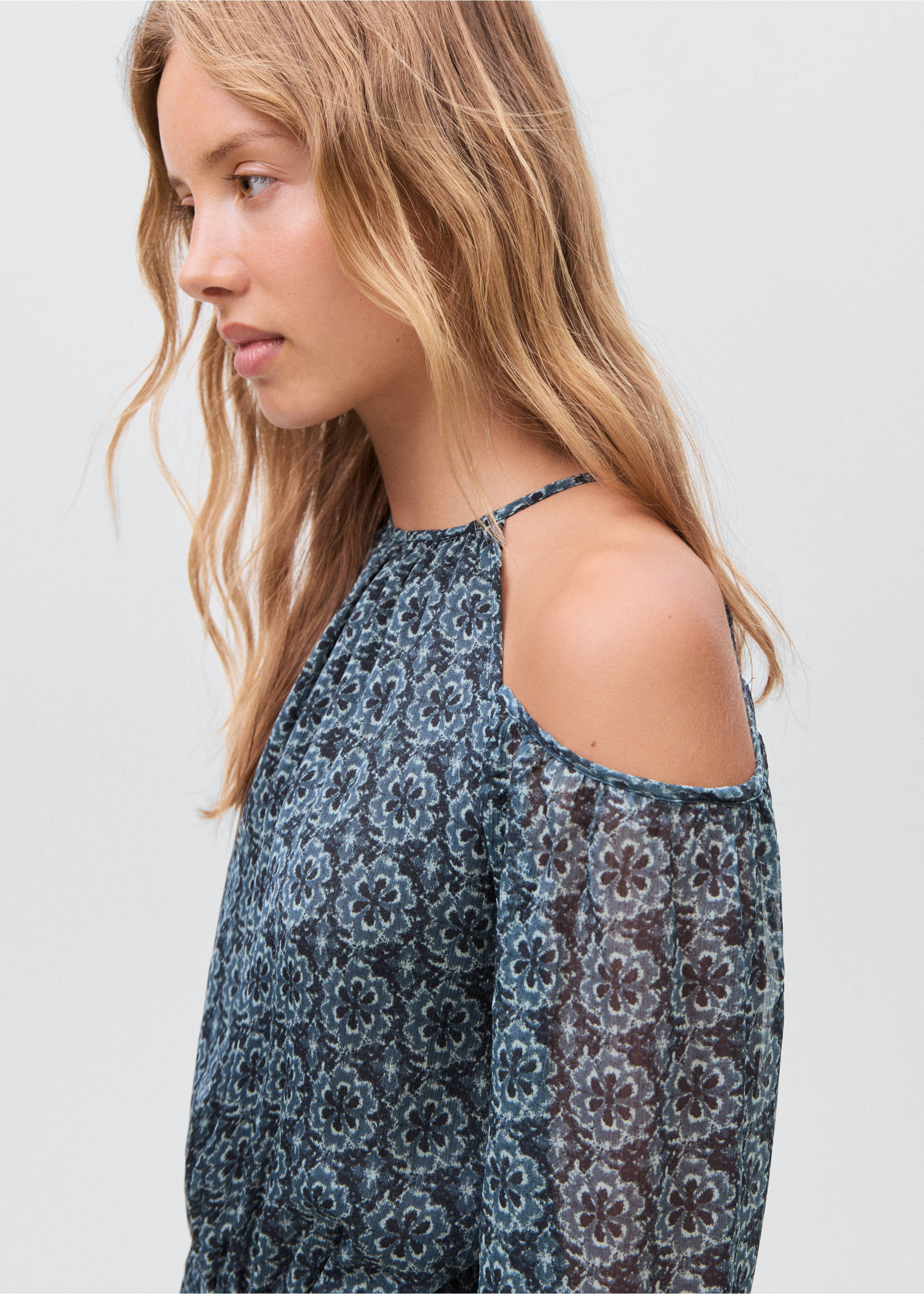 Floral dress with cut-out - Details of the article 1, Petrol Blue. Ref: 17044778-00.