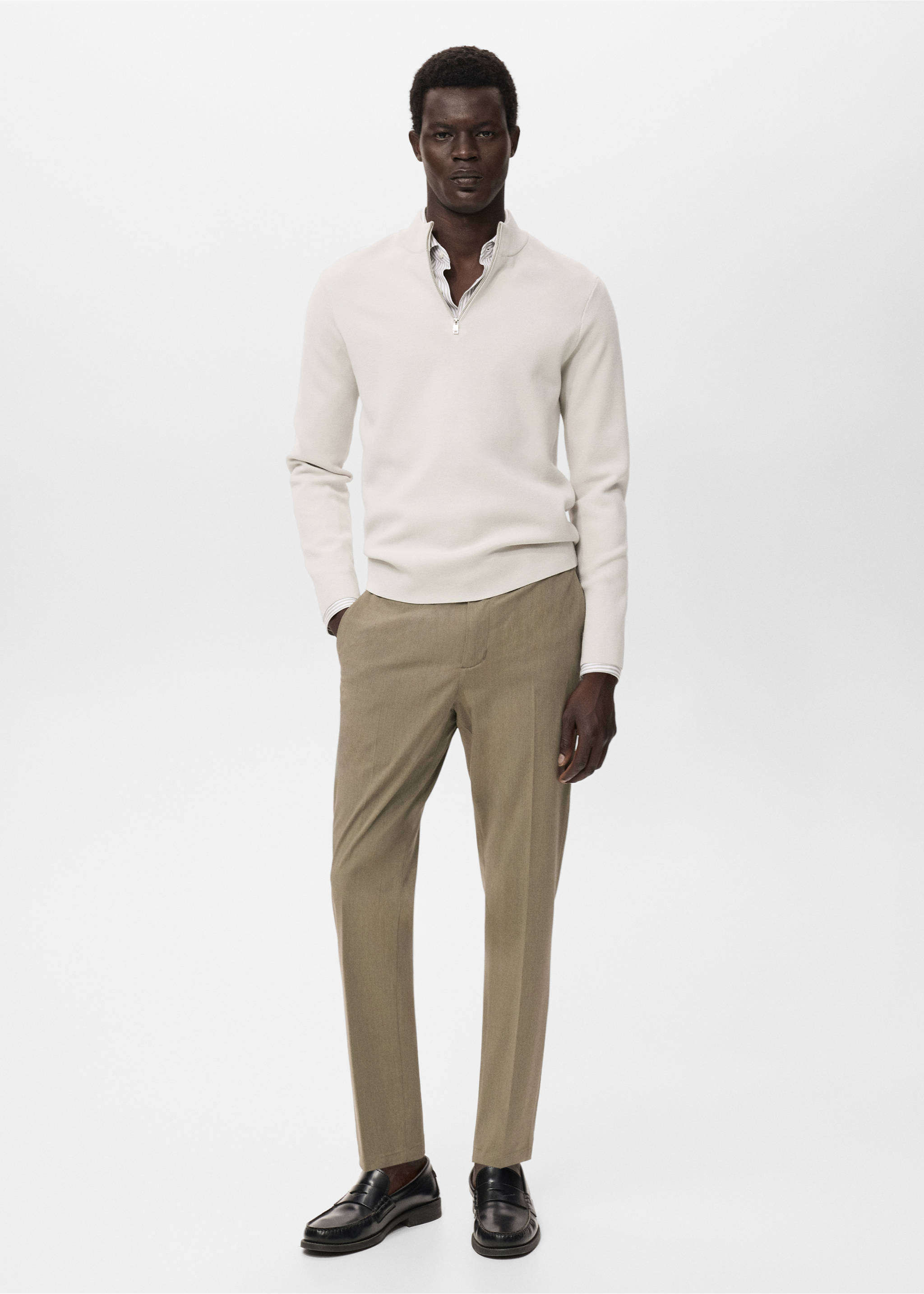 Pantalon Bologna cropped slim-fit - Plan général, Kaki. Ref: 17045140-00.