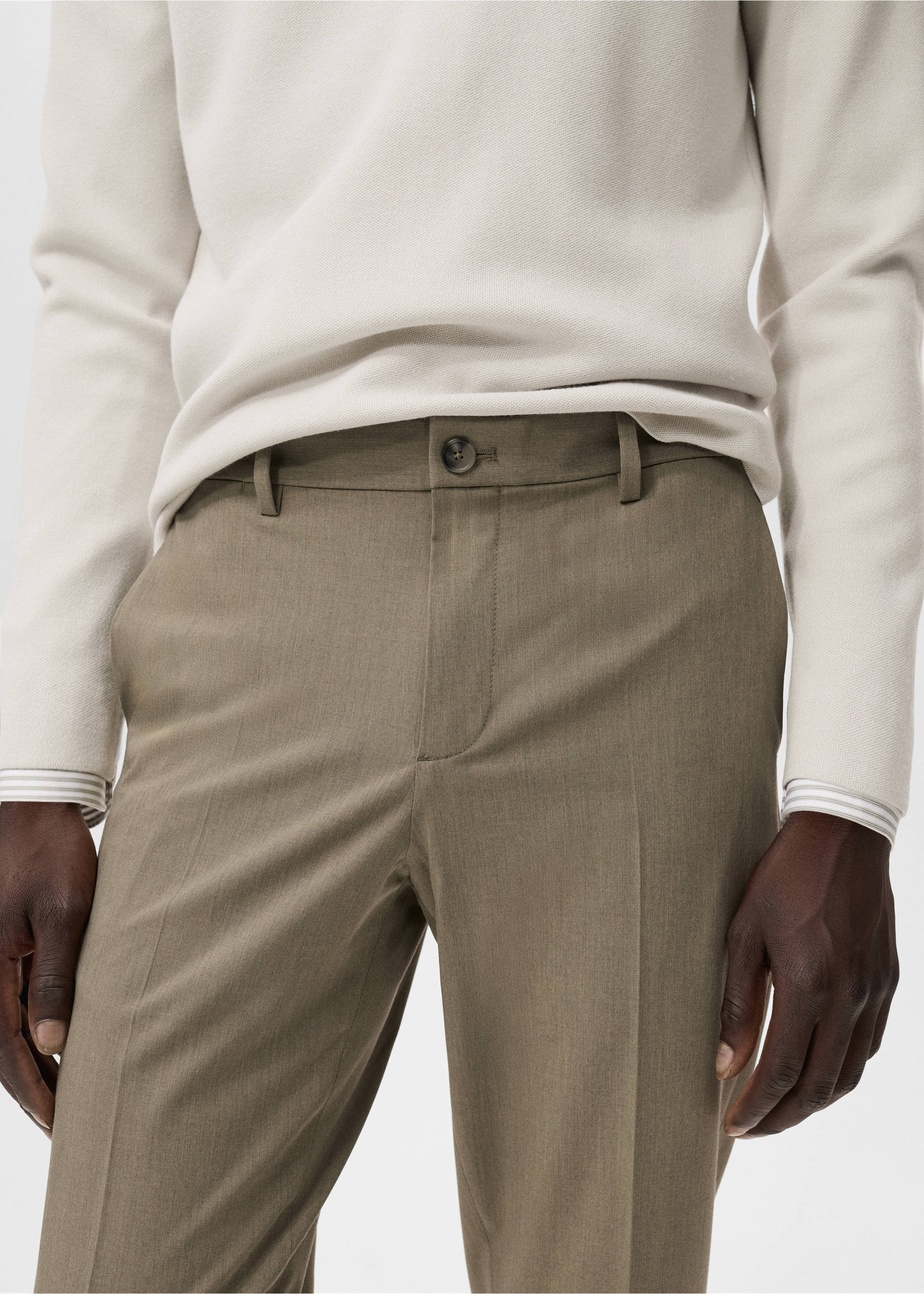 Pantalon Bologna cropped slim-fit - Détail de l'article 1, Kaki. Ref: 17045140-00.