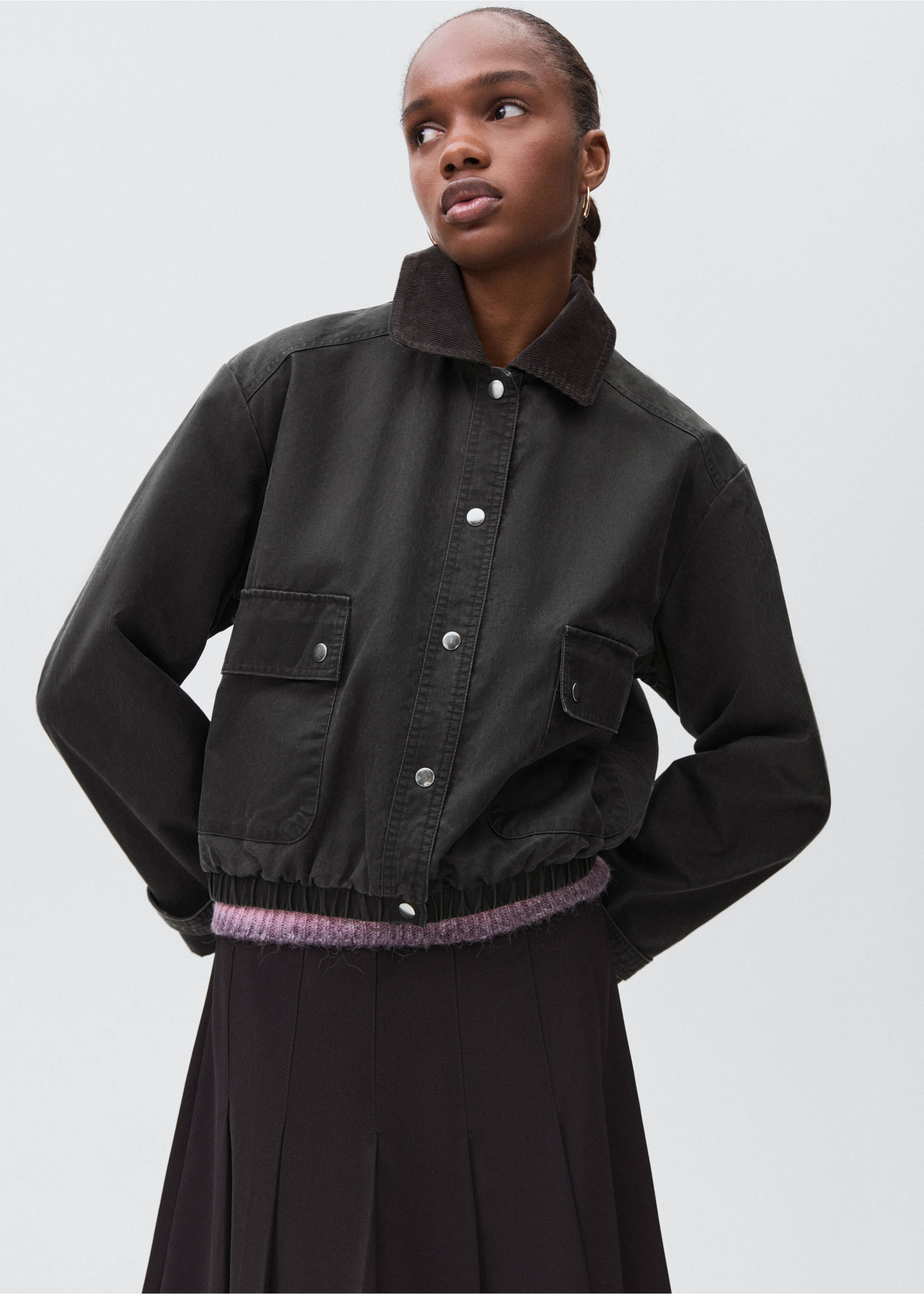 Bomber jacket with shirt collar - Medium plane, Charcoal. Ref: 17045141-00.