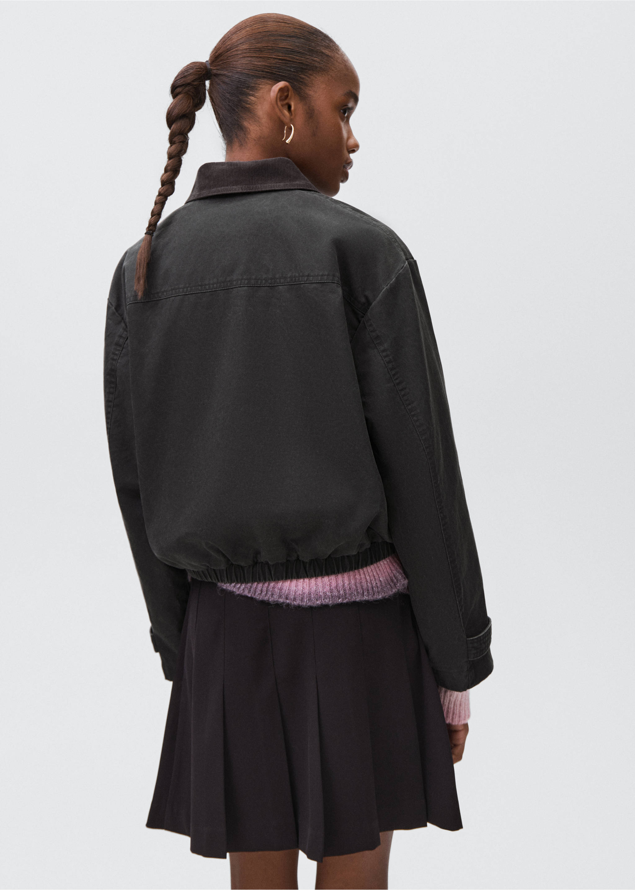 Bomber jacket with shirt collar - Reverse of the article, Charcoal. Ref: 17045141-00.