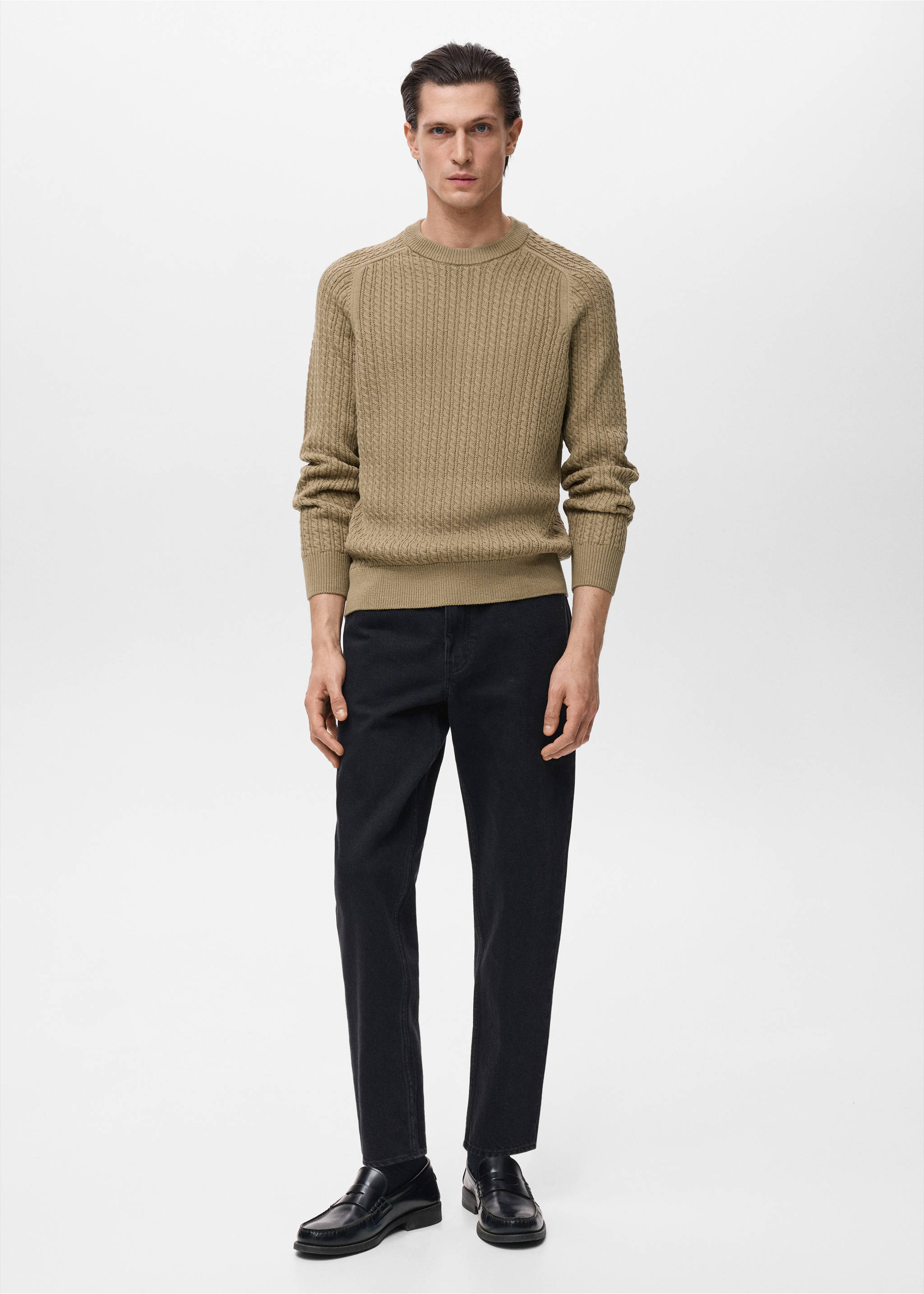 Beige knitted jersey with a textured ribbed pattern and long raglan sleeves., Sand. Ref: 17045150-00.