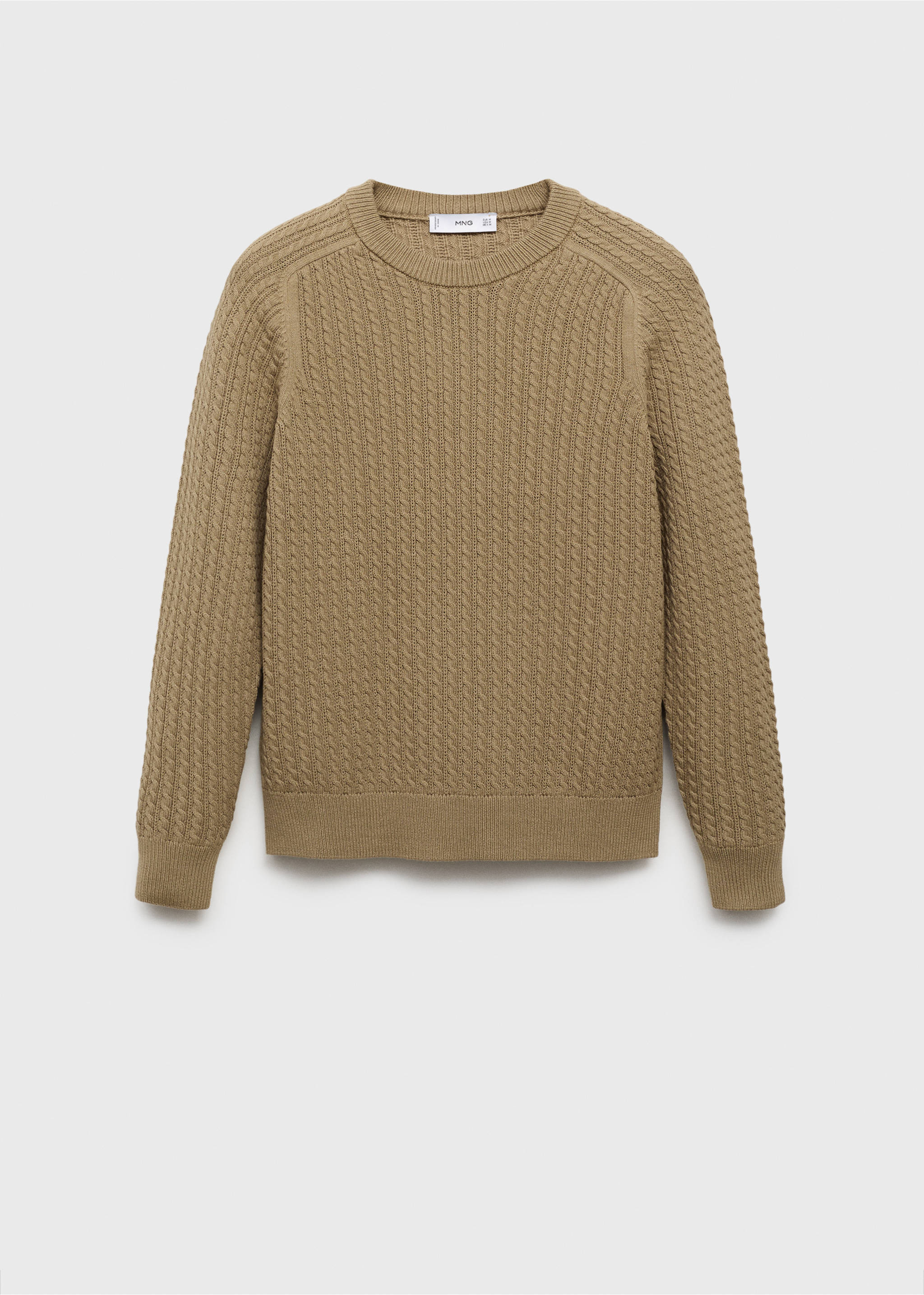 Men's beige crew neck jersey with a textured cable-knit pattern., Sand. Ref: 17045150-00.