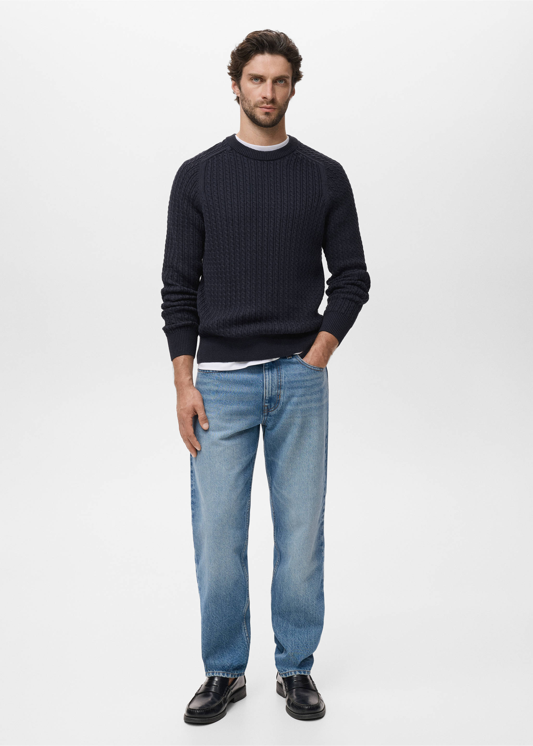 100% cotton braided sweater - General plane, Navy. Ref: 17045150-00.