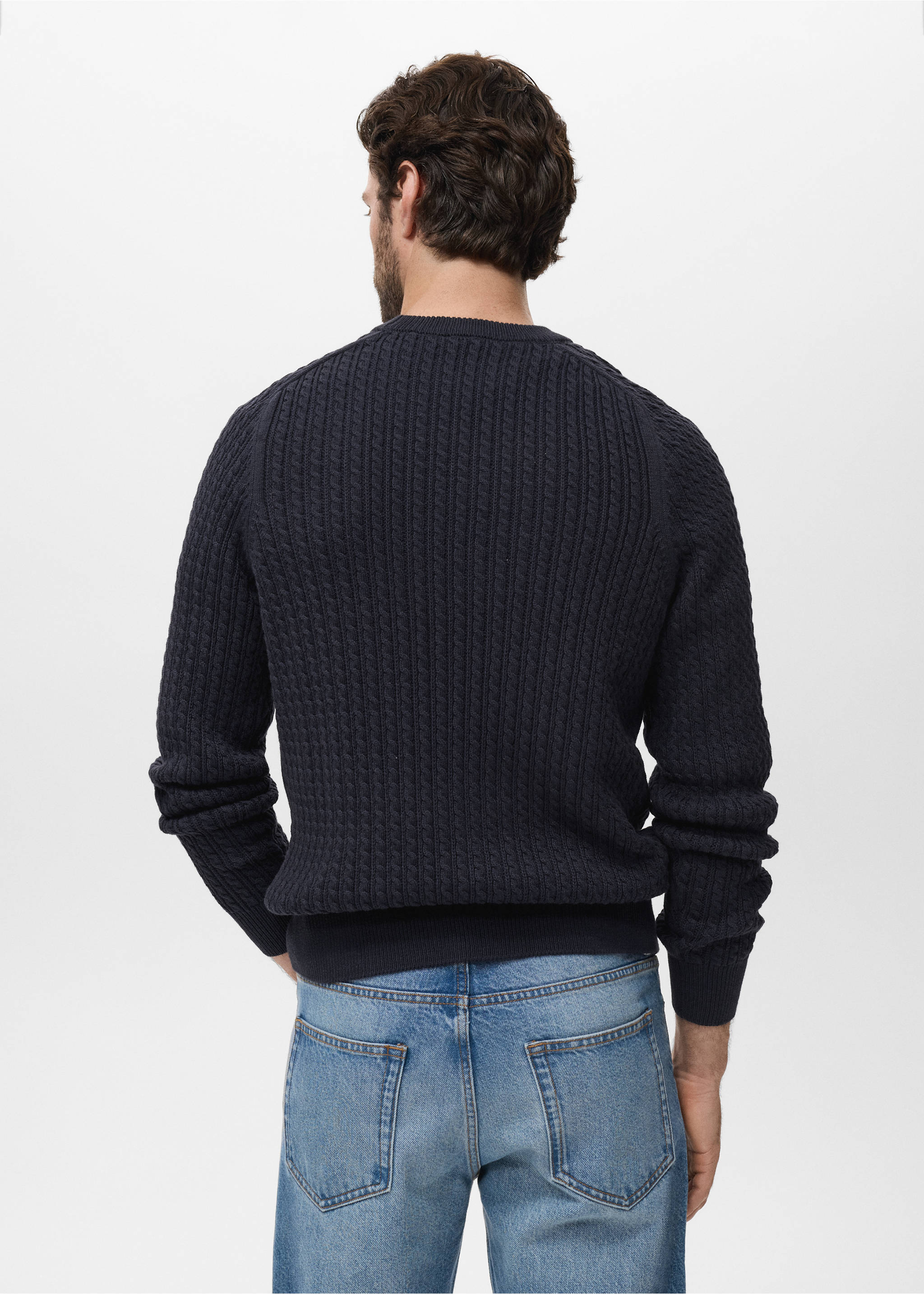 100% cotton braided sweater - Reverse of the article, Navy. Ref: 17045150-00.