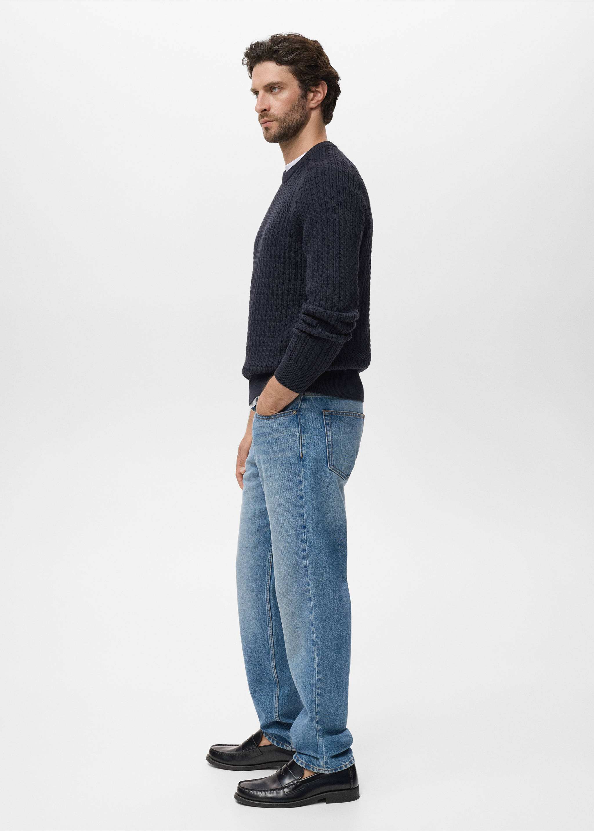 100% cotton braided sweater - Details of the article 2, Navy. Ref: 17045150-00.