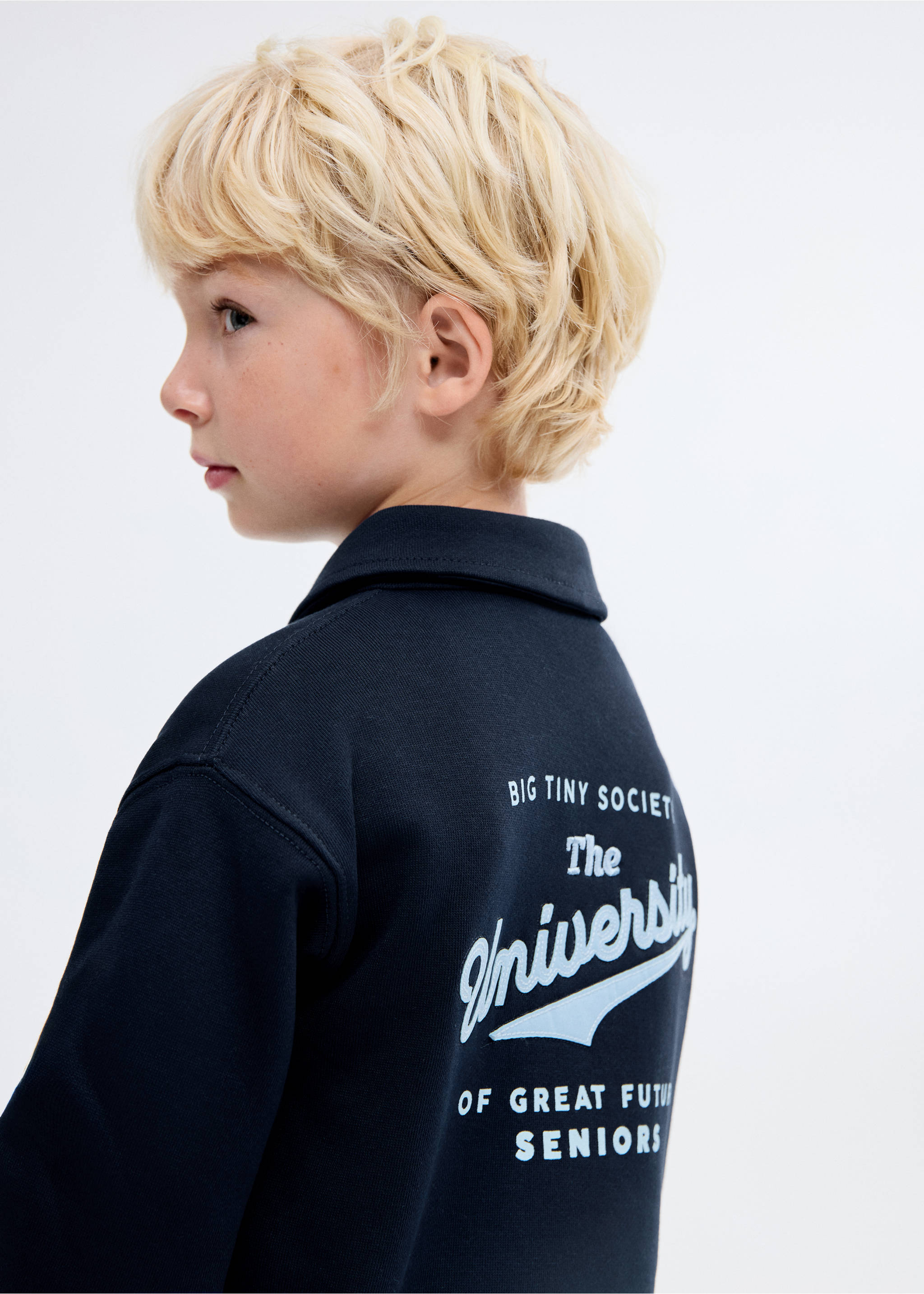 100% cotton polo-style sweatshirt - Details of the article 1, Navy. Ref: 17045154-00.