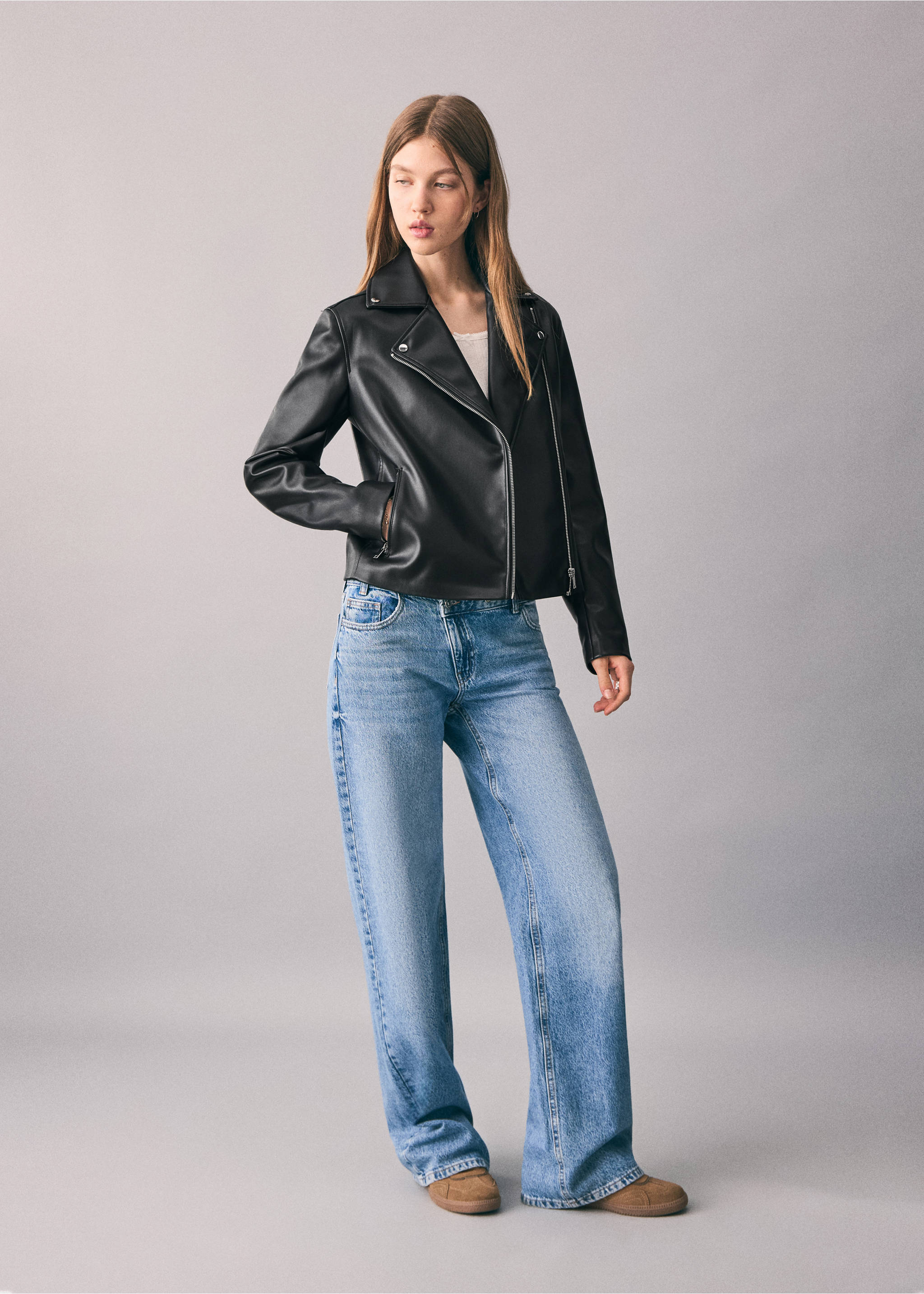 Leather-effect biker jacket - General plane, Black. Ref: 17045156-00.