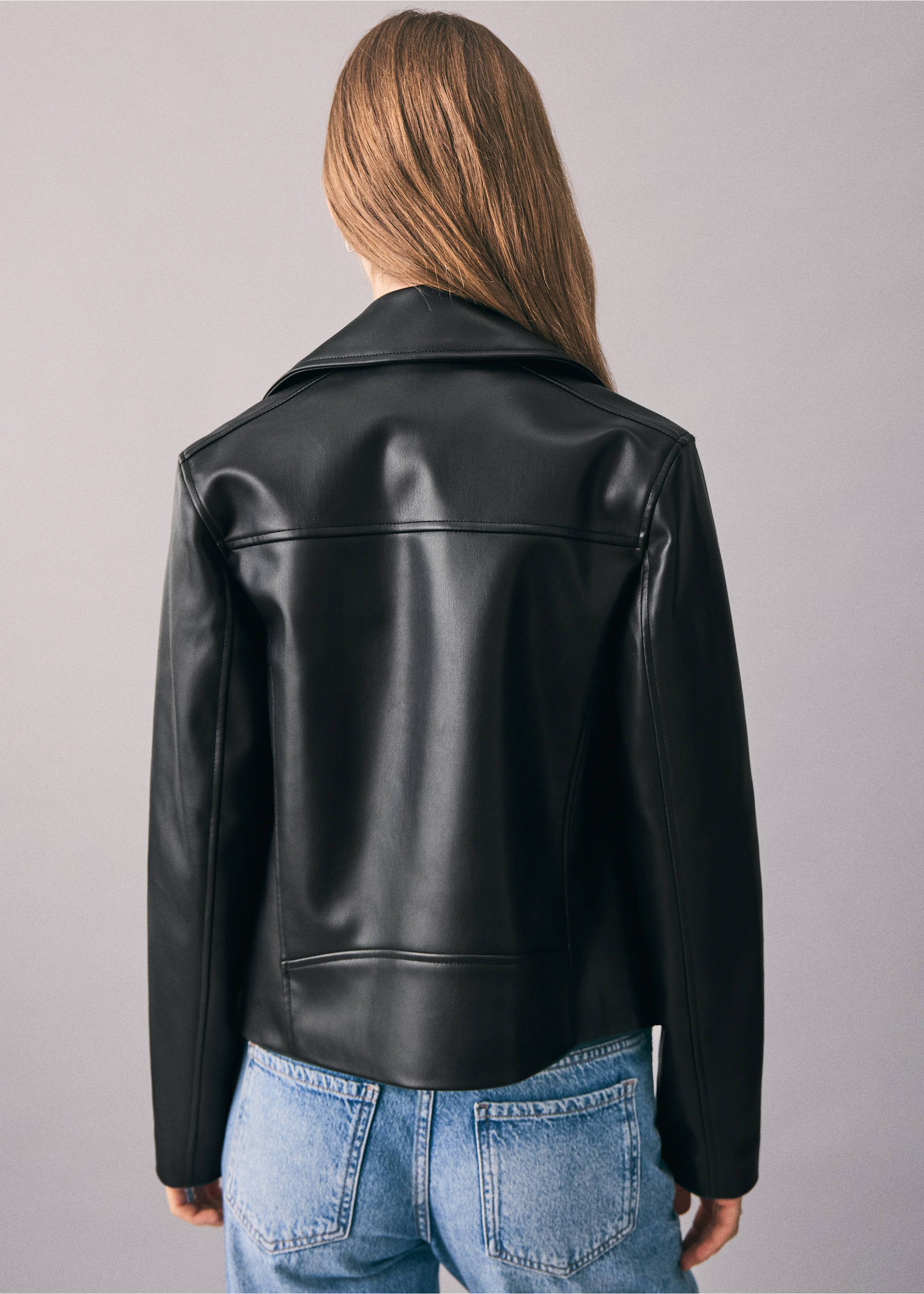 Leather-effect biker jacket - Reverse of the article, Black. Ref: 17045156-00.