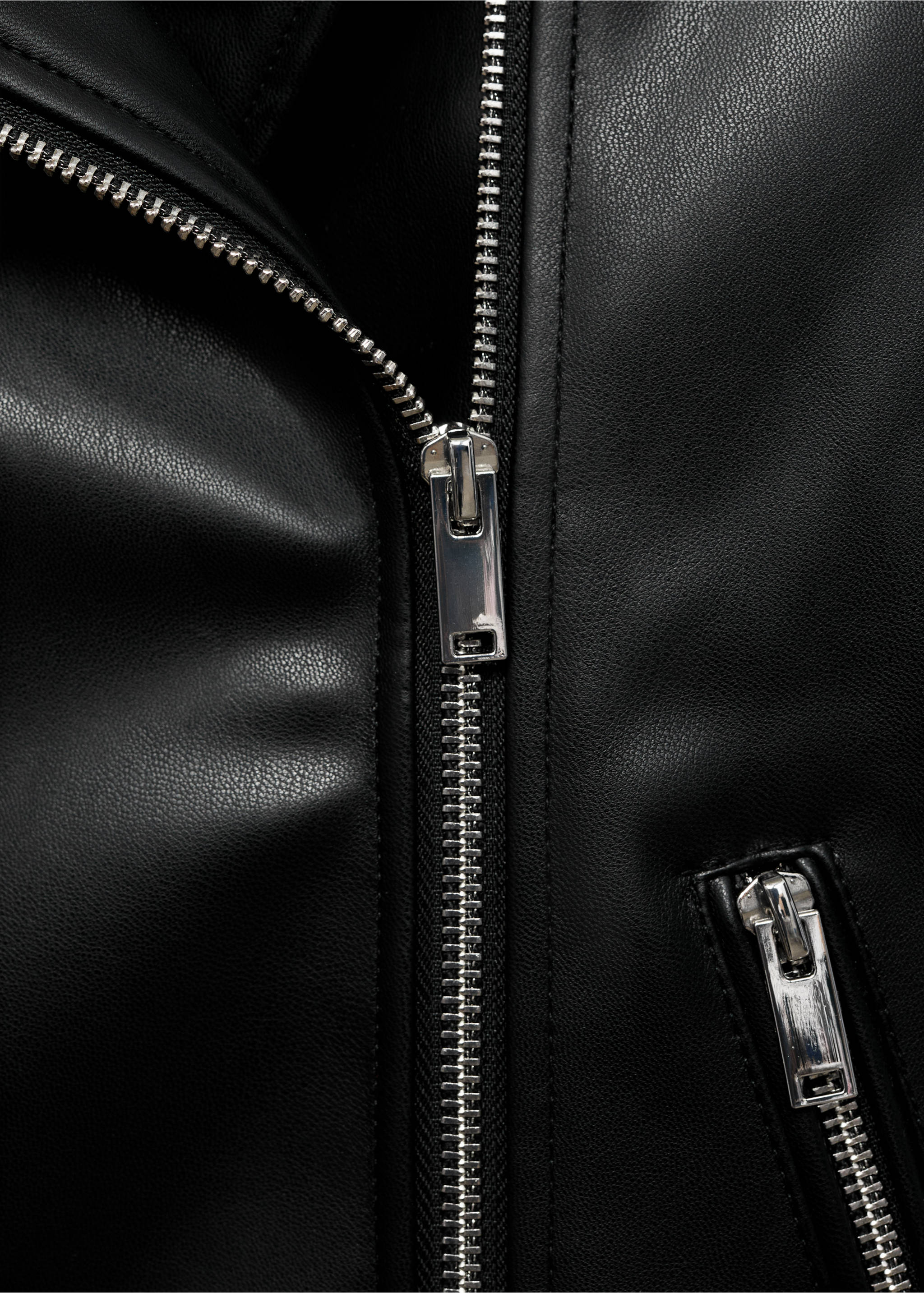 Leather-effect biker jacket - Details of the article 8, Black. Ref: 17045156-00.
