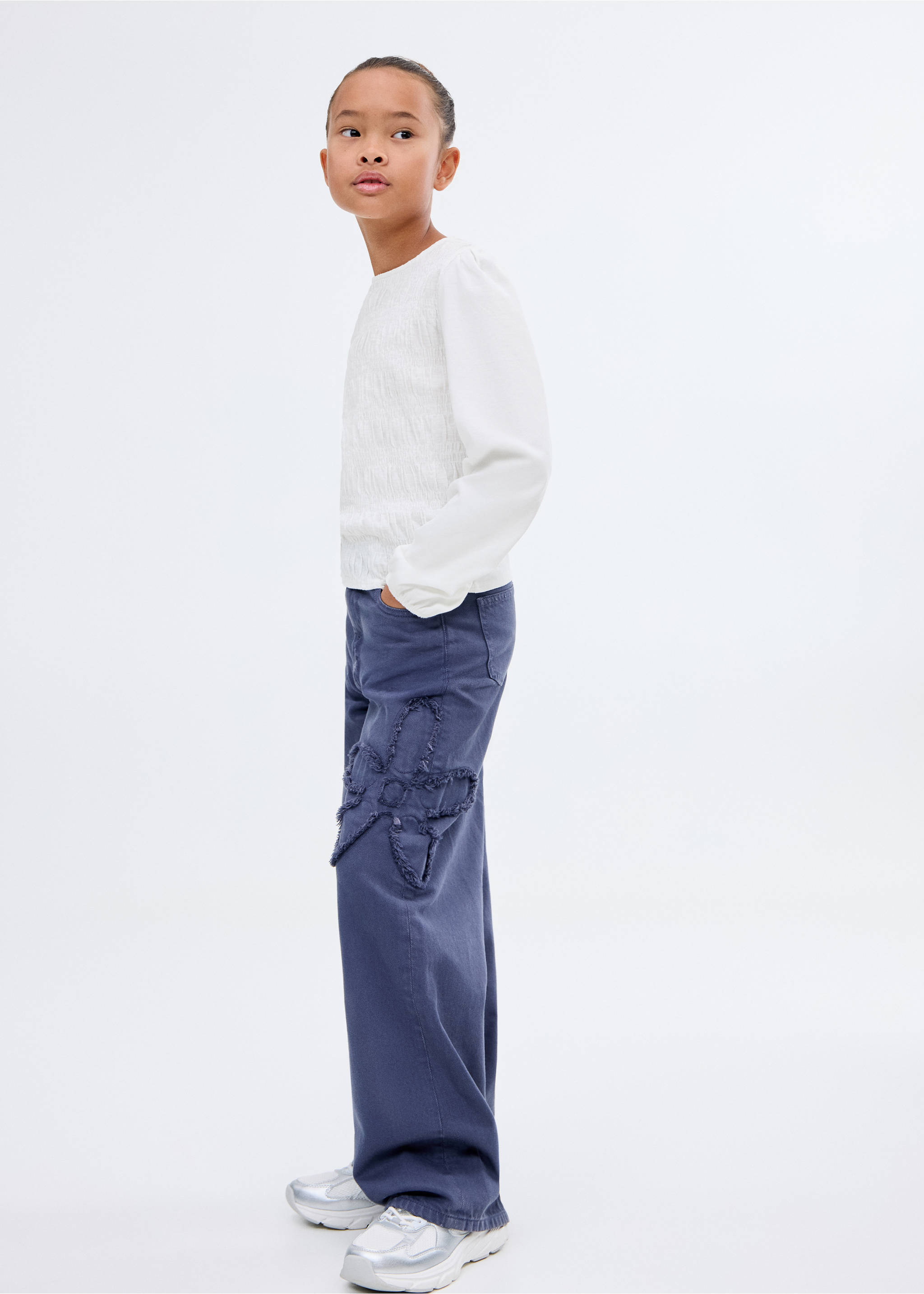 Long-sleeved t-shirt with ruffles - Medium plane, Off White. Ref: 17045157-00.