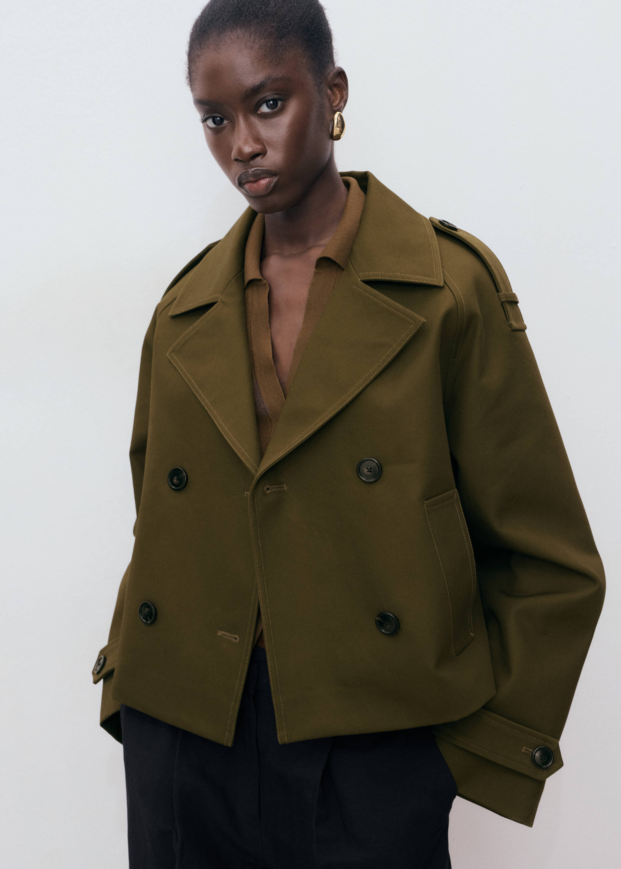 Oversized short double-breasted trench coat - Medium plane