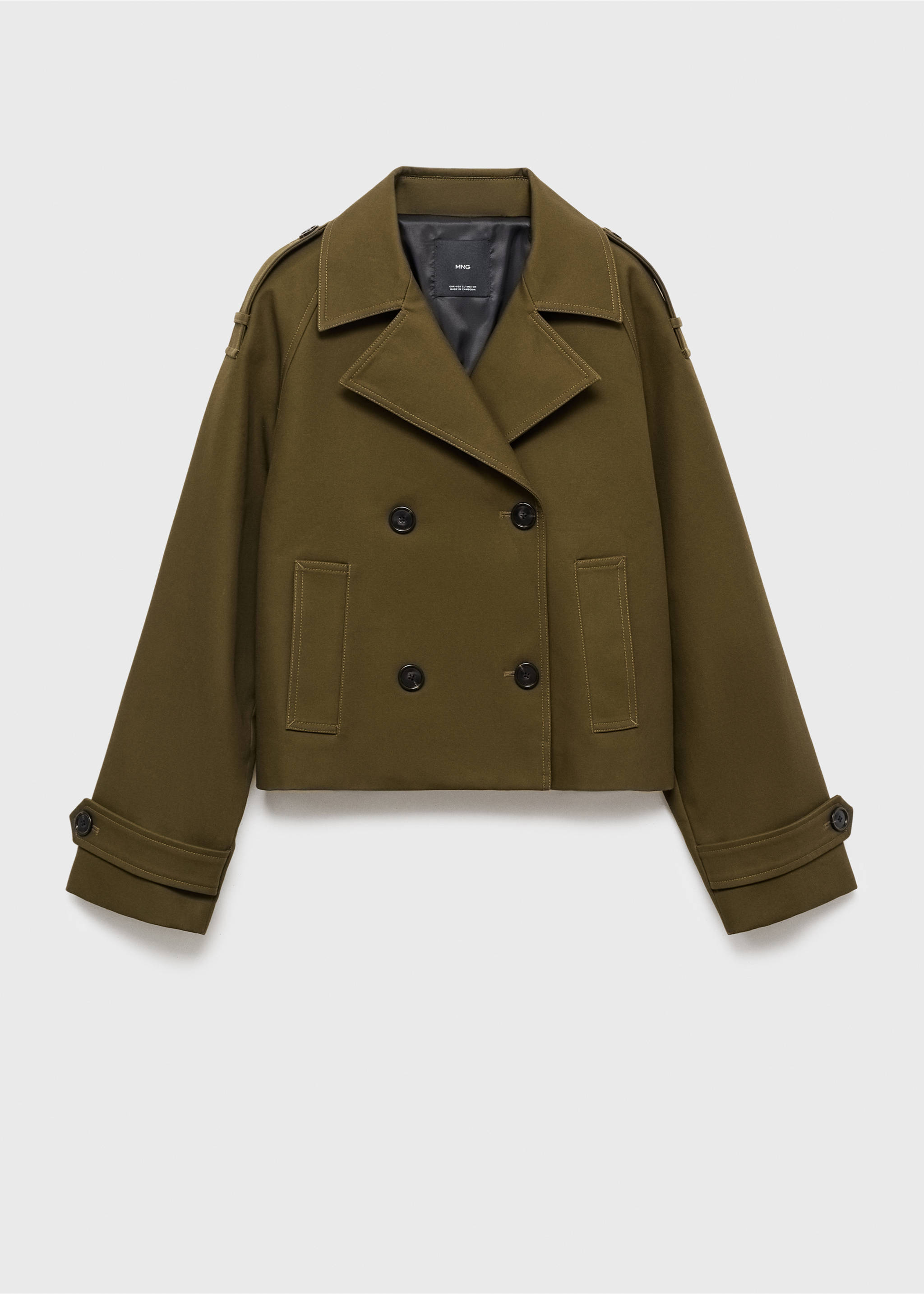 Oversized short double-breasted trench coat - Article without model, Khaki. Ref: 17045161-00.
