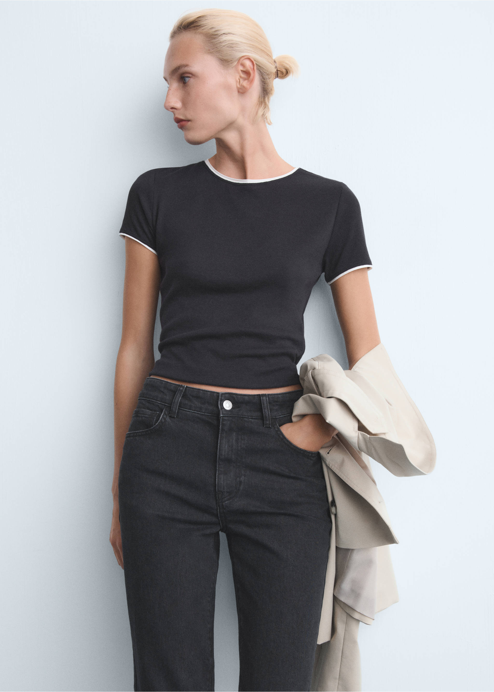 Slim-fit traperice visokog struka - Detalji artikla 1, Crni denim. Ref: 17045171-00.