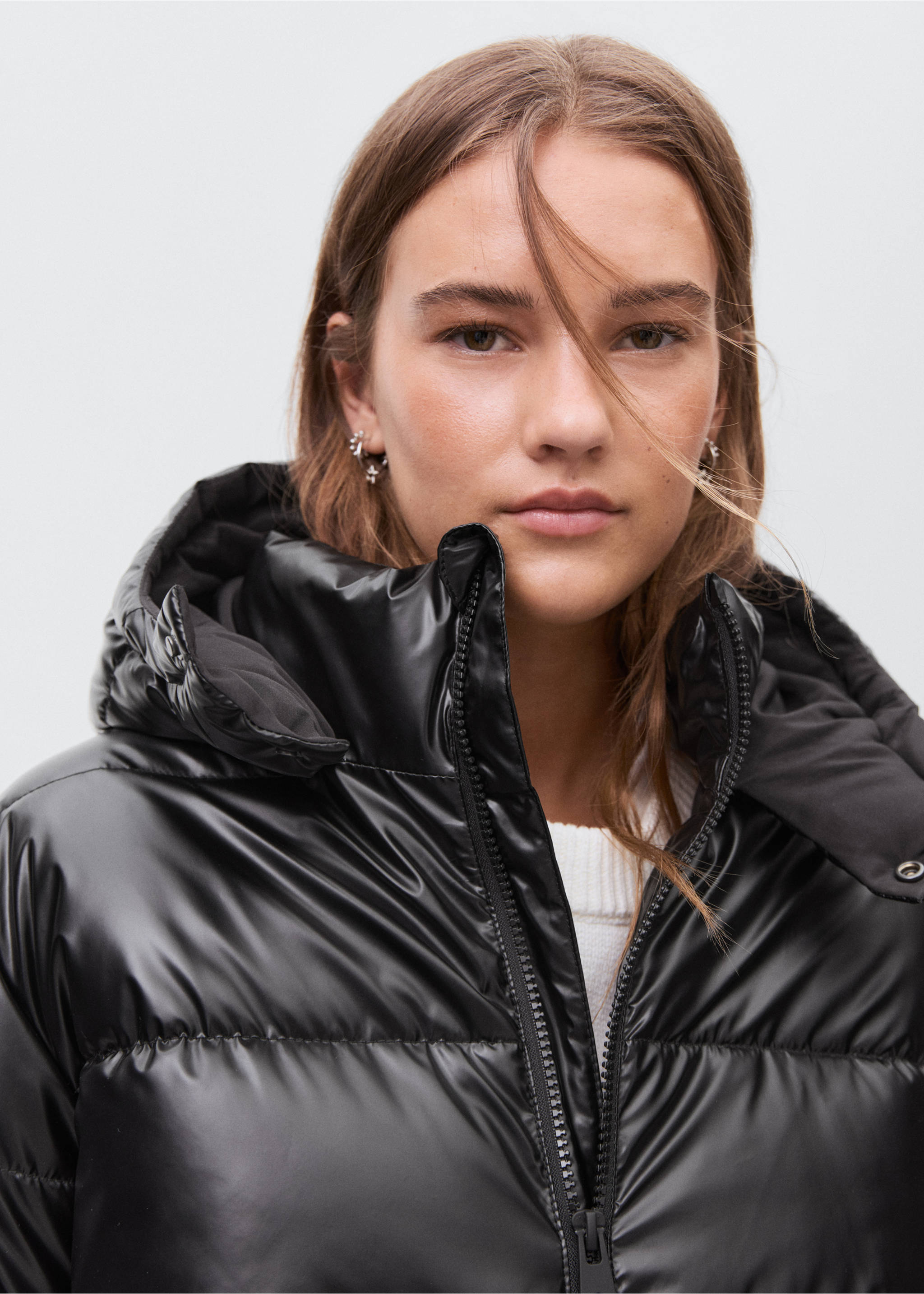 Quilted skin style jacket - Details of the article 1, Black. Ref: 17045785-00.