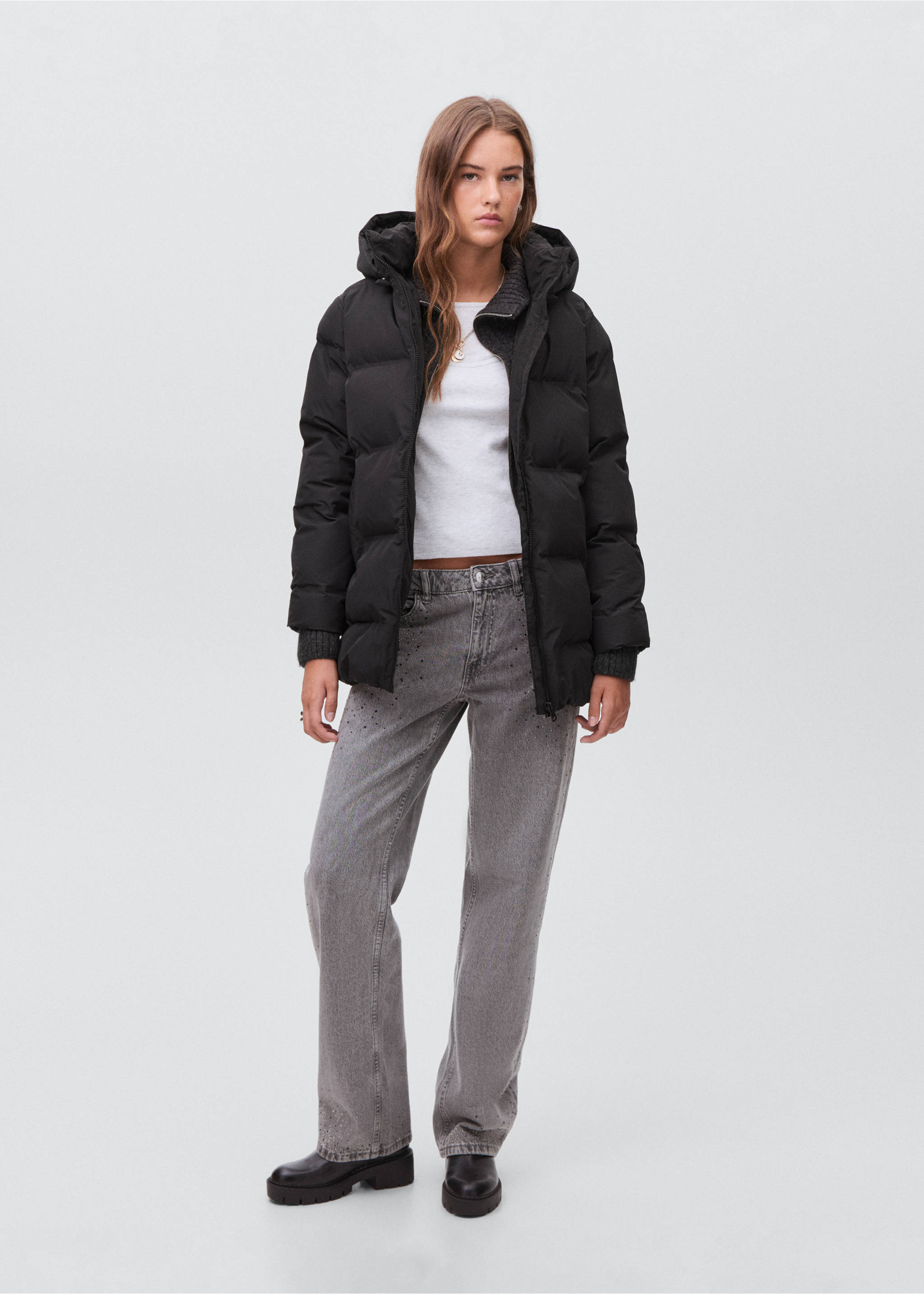Quilted long coat - General plane, Black. Ref: 17045786-00.