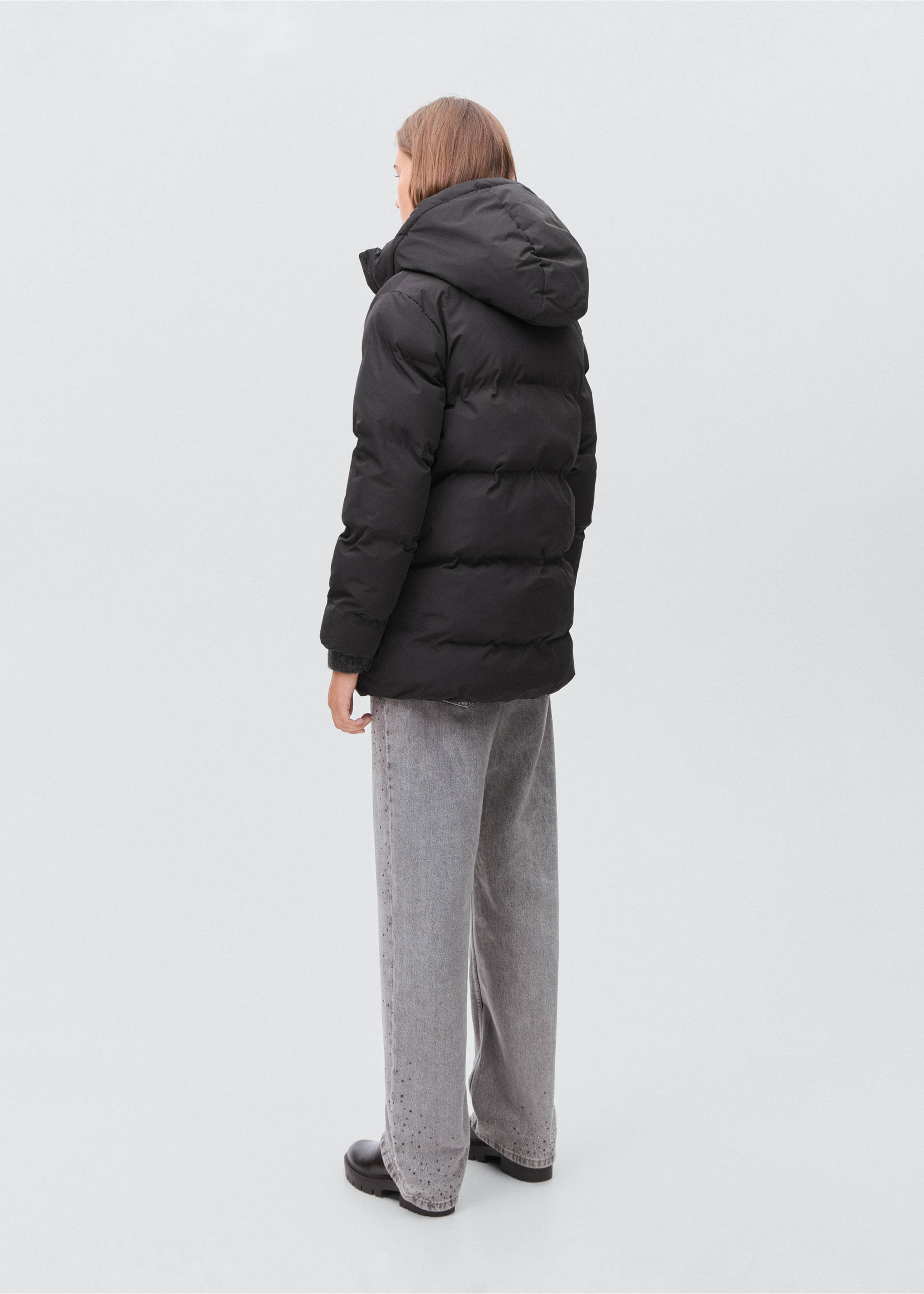Quilted long coat - Reverse of the article, Black. Ref: 17045786-00.