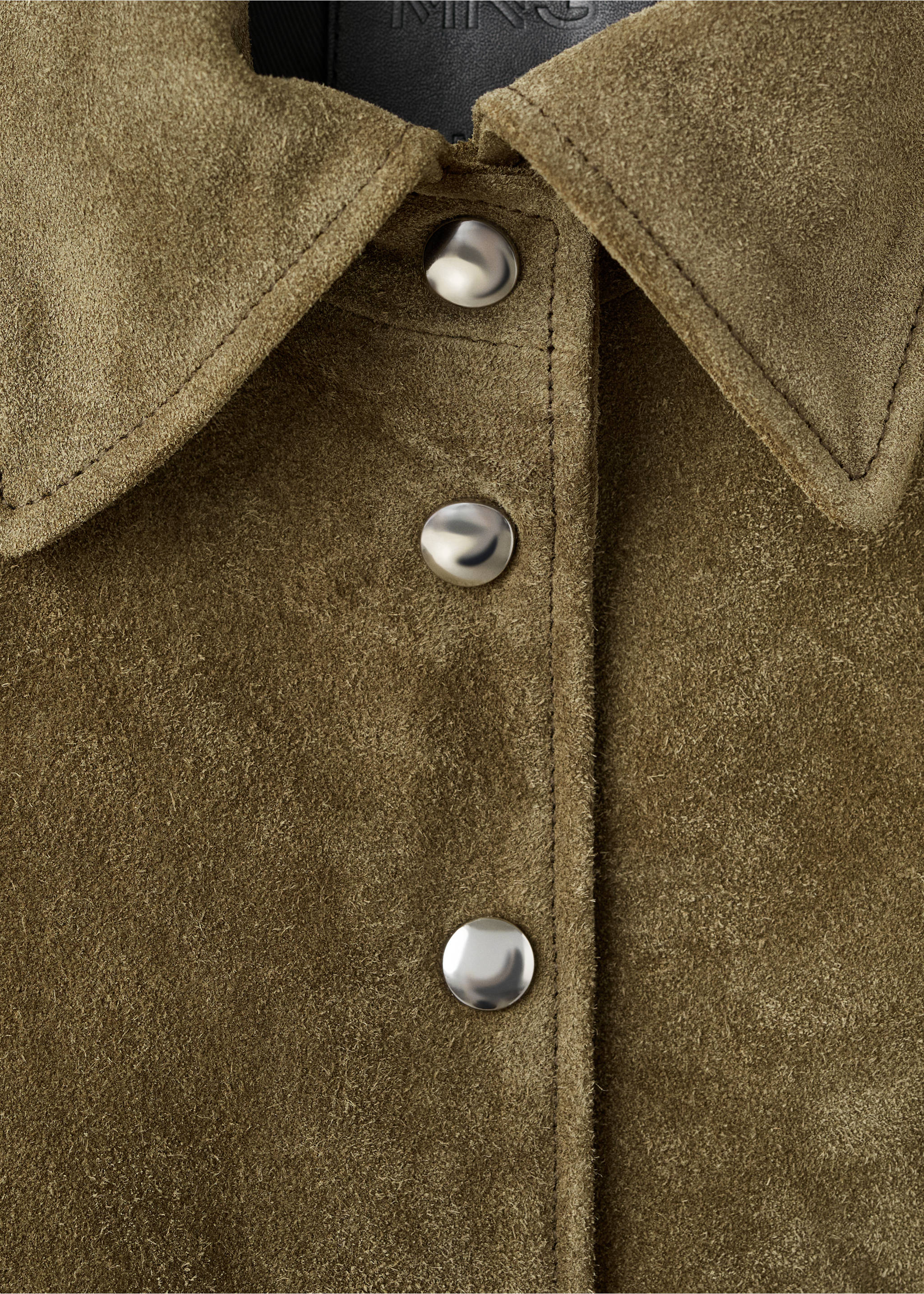 Veste en cuir fermeture par boutons - Détail de l'article 8, Kaki. Ref: 17045788-00.
