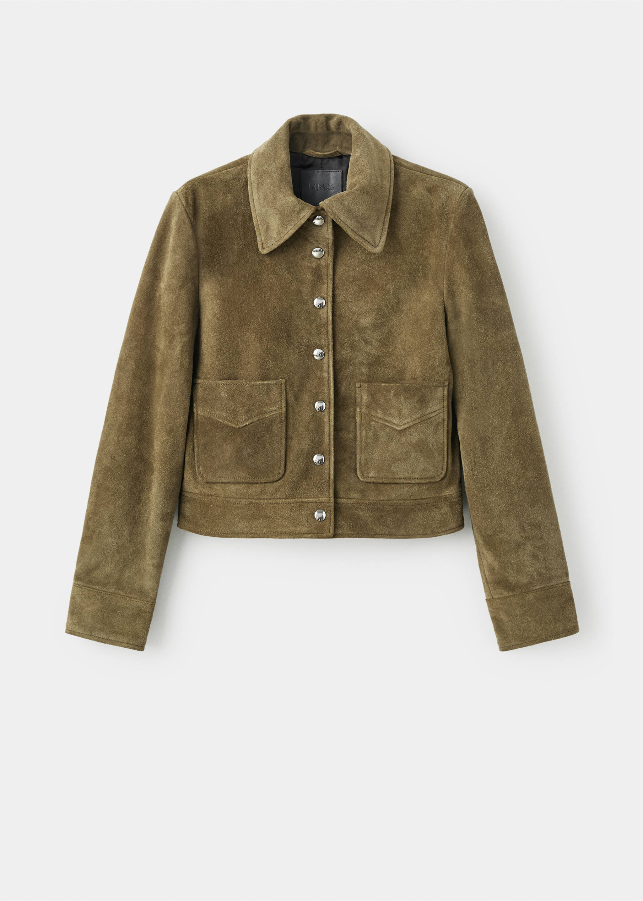 Veste en cuir fermeture par boutons - Article sans modèle, Kaki. Ref: 17045788-00.