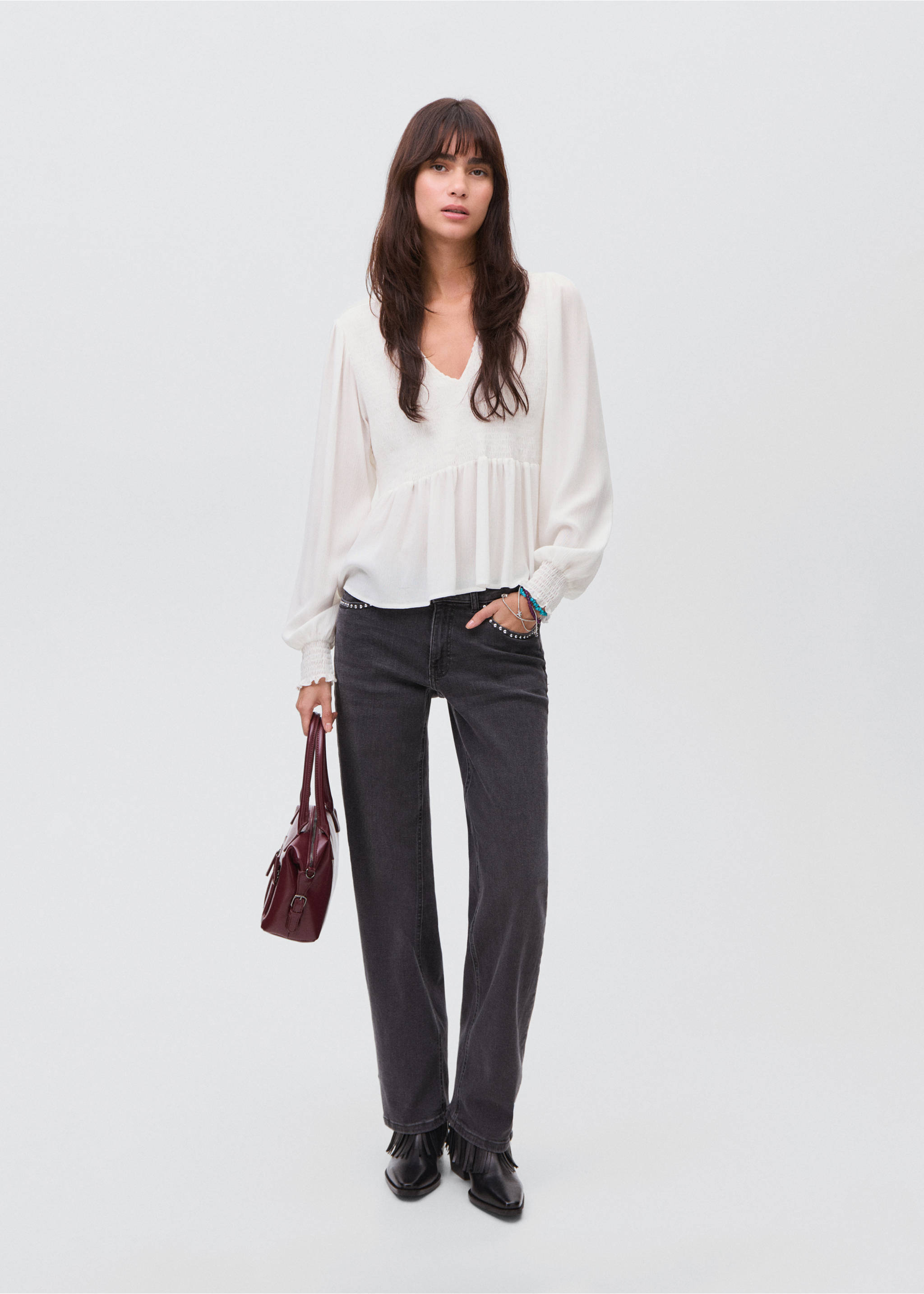 Ruched flowing blouse - General plane, Off White. Ref: 17045791-00.