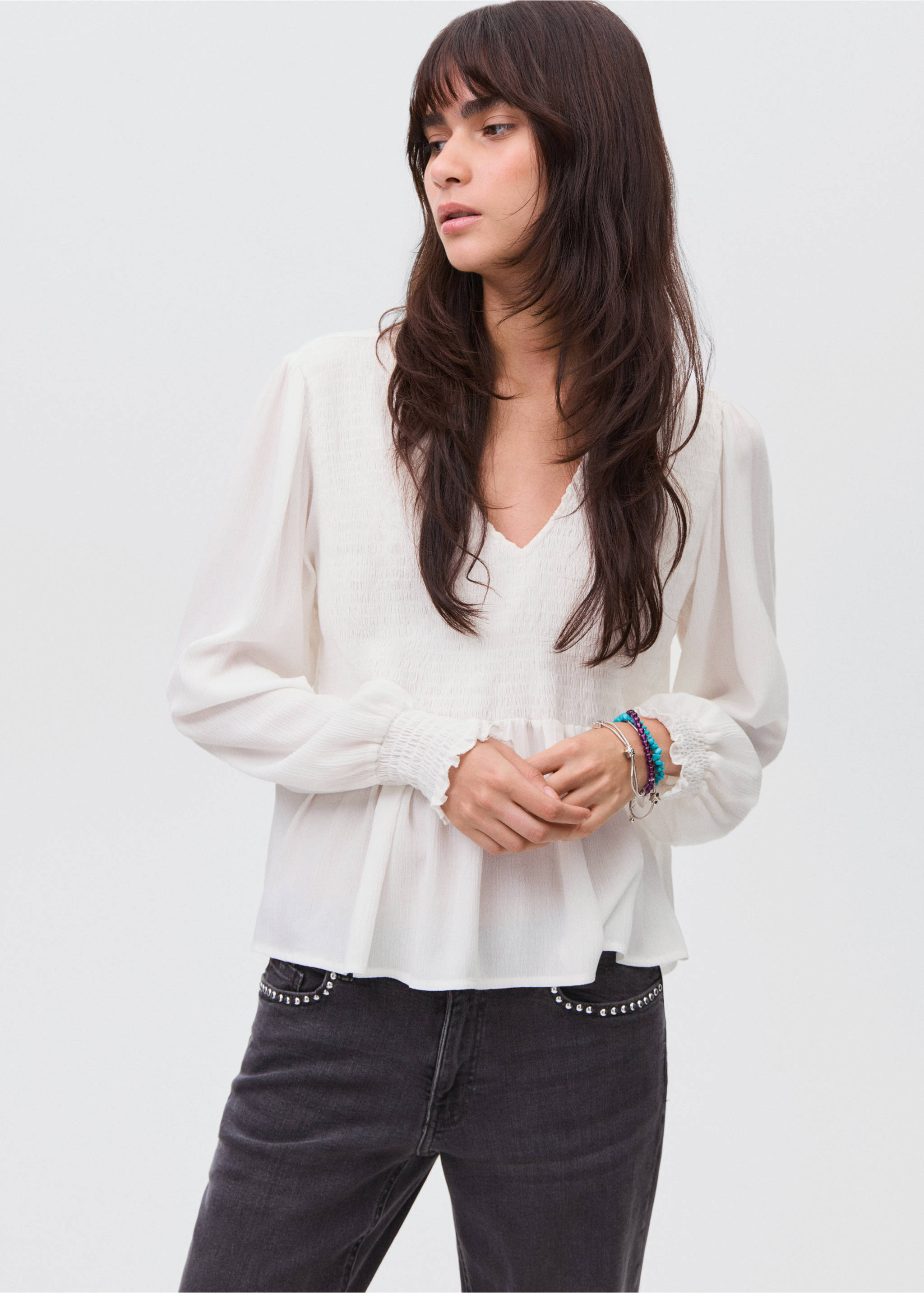 Ruched flowing blouse - Medium plane, Off White. Ref: 17045791-00.