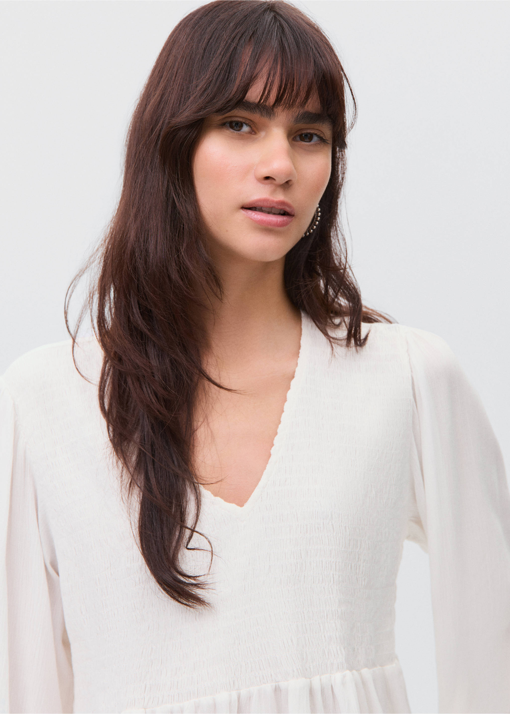 Ruched flowing blouse - Details of the article 1, Off White. Ref: 17045791-00.