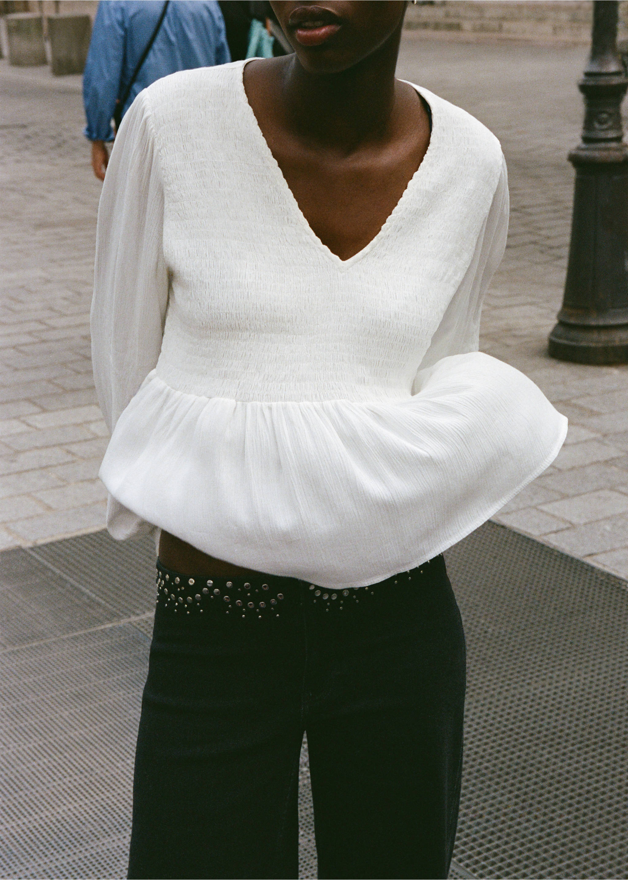 Ruched flowing blouse - Details of the article 5, Off White. Ref: 17045791-00.
