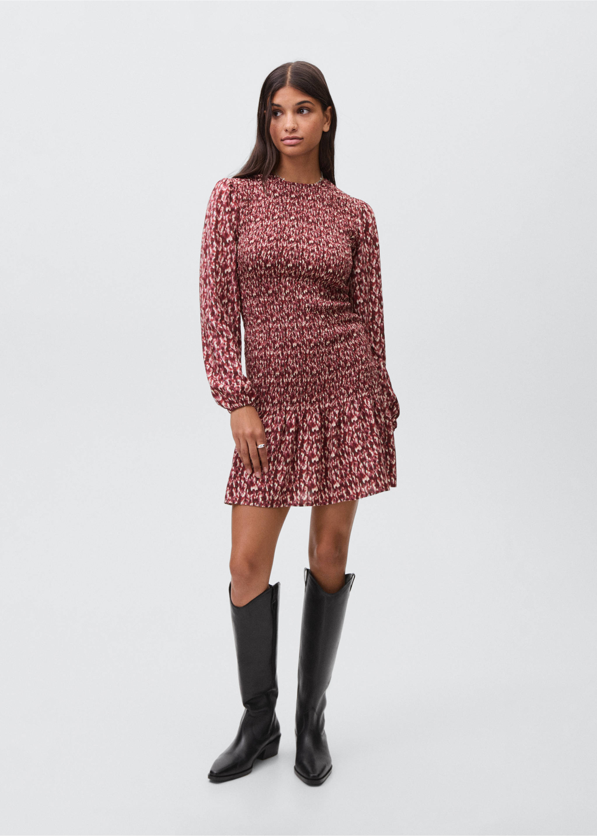 Printed ruffle dress - General plane, Maroon. Ref: 17045792-00.